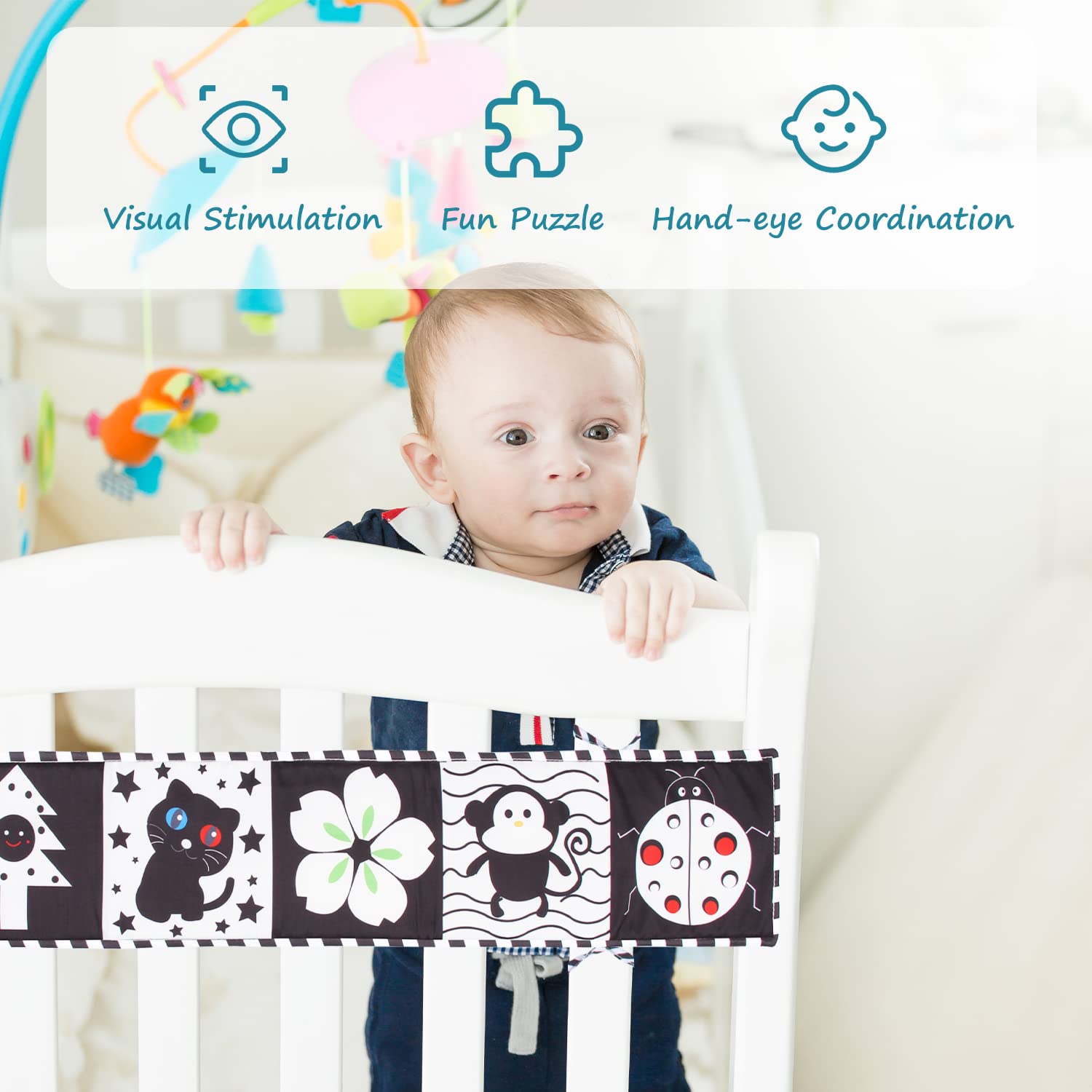 Susimond High Contrast Black & White Baby Cloth Books - Non-Toxic Soft Fabric Activity Book for Newborns 0-3 Months | Early Learning Tummy Time Toy with Crinkle Sounds - Perfect for Sensory Development & Infant Visual Stimulation (Ideal for Boys & Girls)