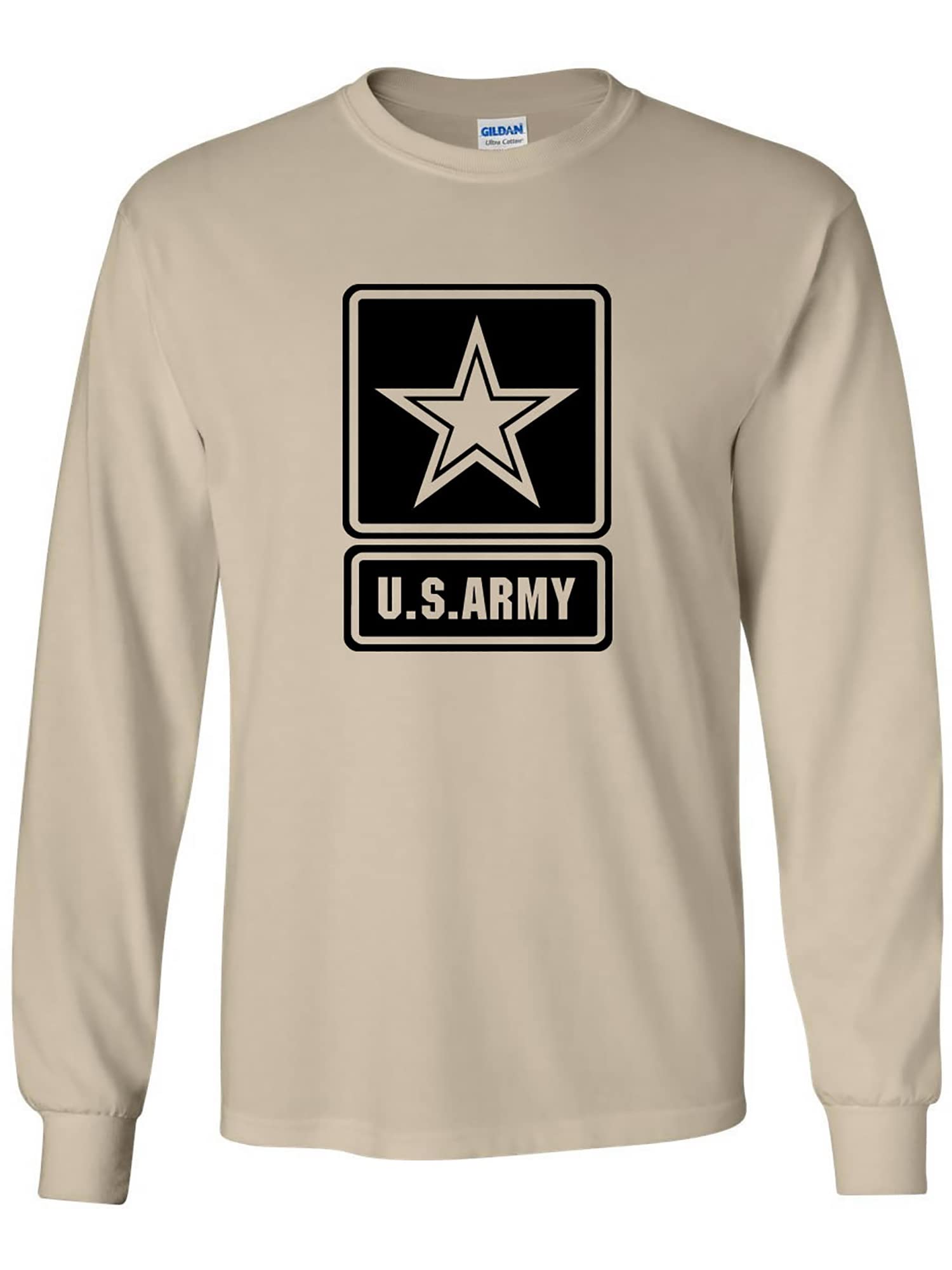 US Army Star Modern Logo Long Sleeve T-Shirt in Sand - Military Style Casual Wear for Men, Outdoor Activities & Patriotic Events