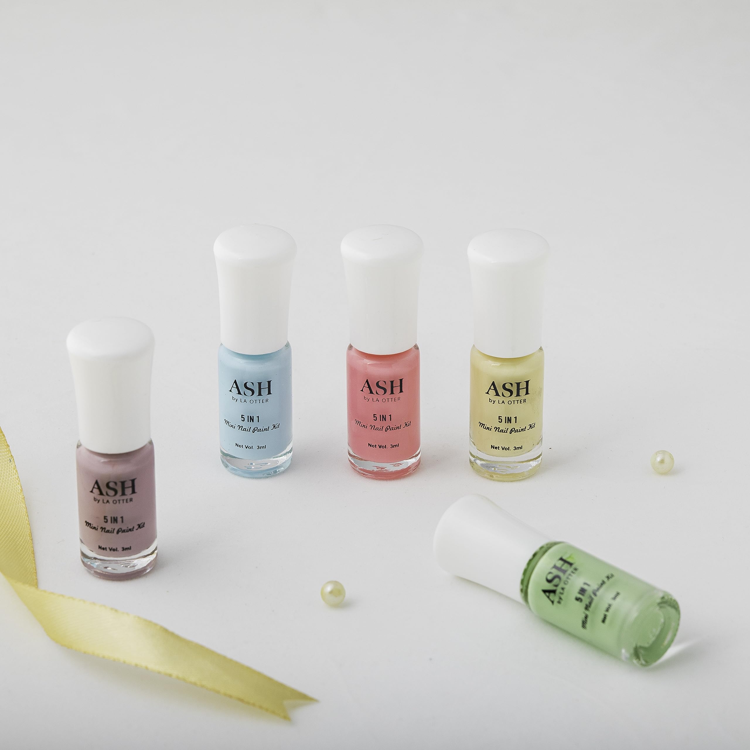 ASH Mini Nail Paint Kit - 5 in 1 Pastel Colors Nail Polish Set for DIY Manicure at Home, Salon & Travel | Perfect for Gift, Party & Everyday Nail Care