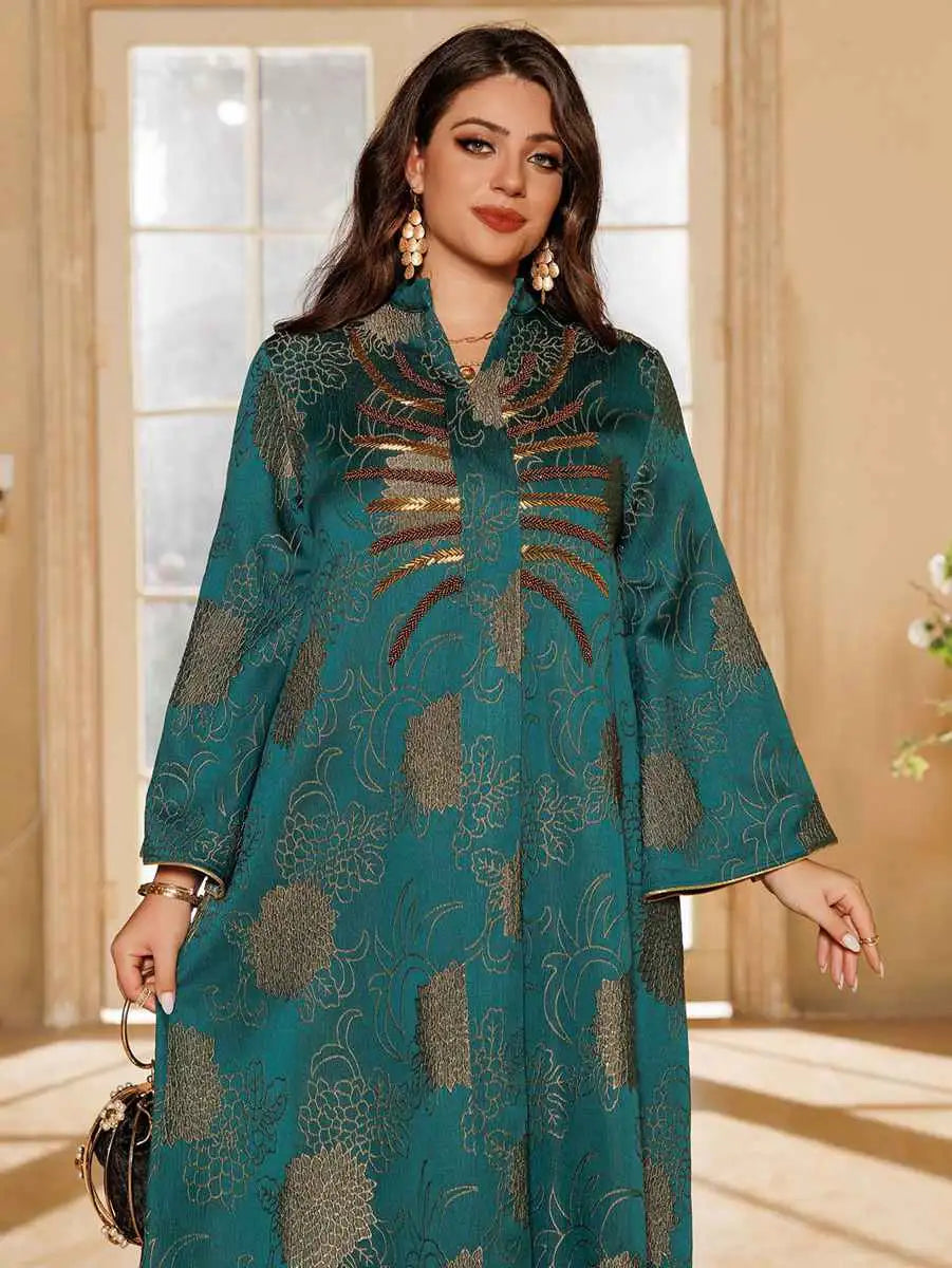 Elegant Jacquard Beaded Caftan Dress for Women - Boho Maxi Kaftan with Intricate Embroidery - Perfect for Eid Celebrations, Weddings & Special Occasions
