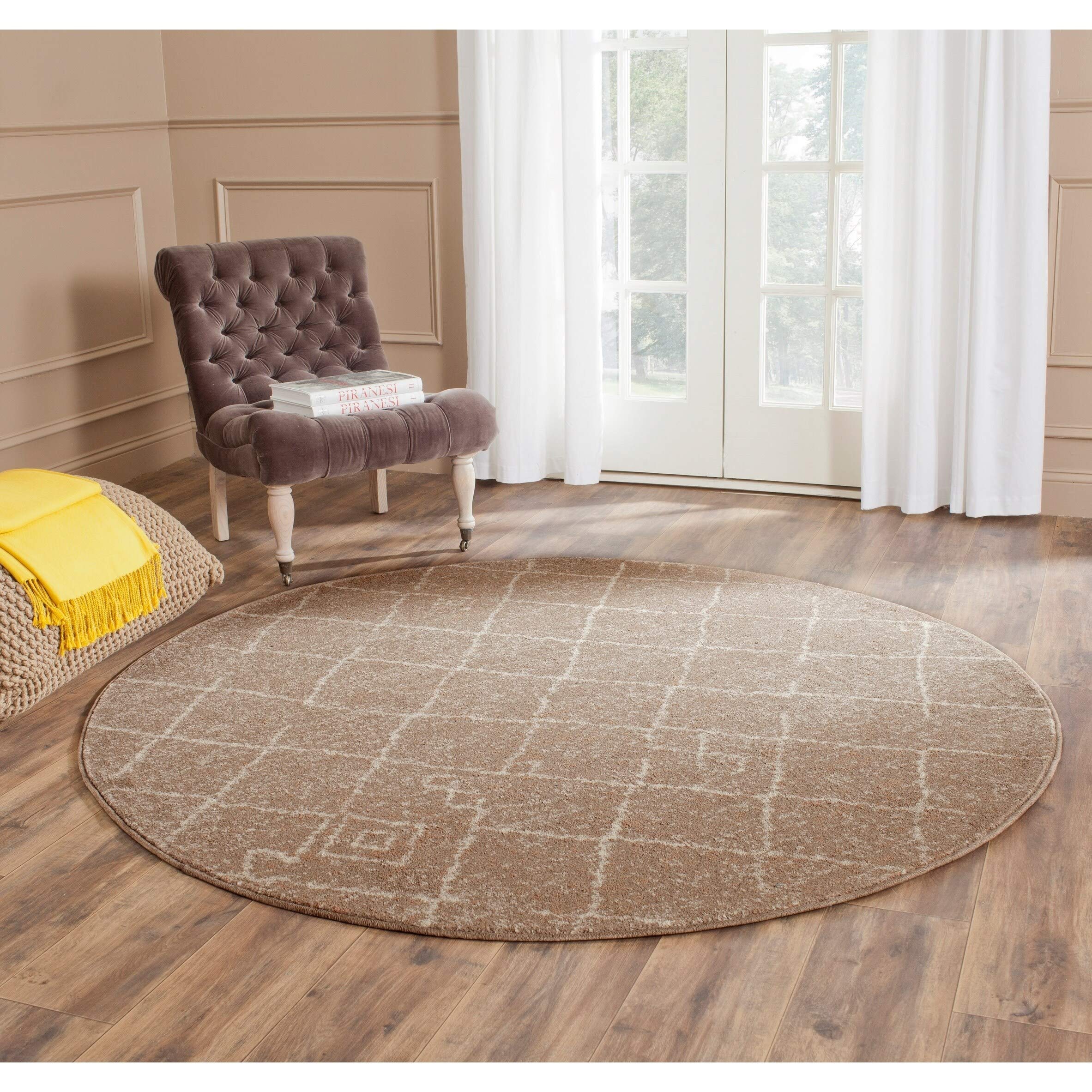 SAFAVIEH Tunisia Collection 6' Round Brown TUN1511 Moroccan Tribal Non-Shedding Area Rug for Dining Room, Entryway, Living Room & Bedroom | Durable Floor Decor for Home & Office