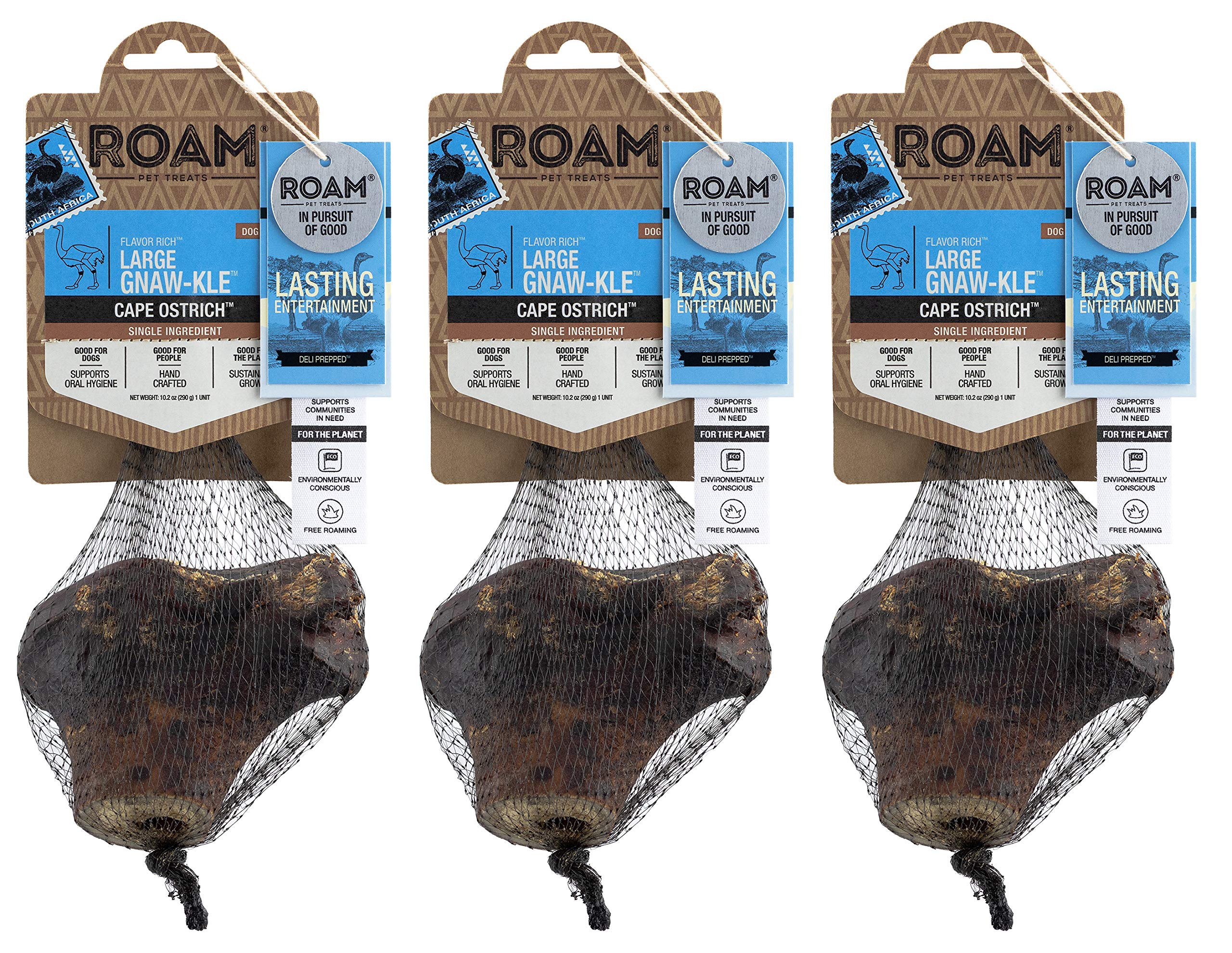 ROAM Pet Treats Large Ostrich Knuckle Dog Chew - Natural, Long-Lasting, High-Protein Treat for Medium to Large Dogs - 10.2oz (3-Pack) - Perfect for Training, Dental Health & Anxiety Relief