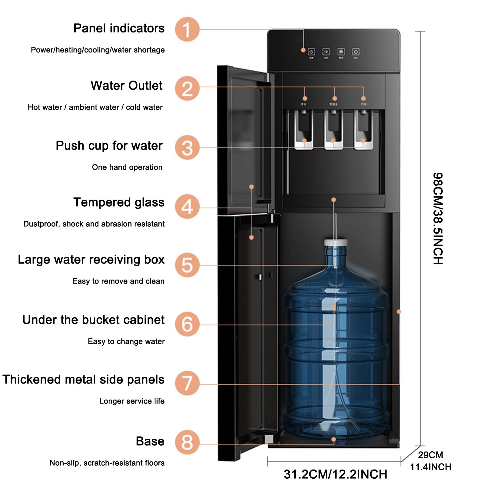 3-in-1 Hot & Cold Water Dispenser with Built-in Cup Holder - Bottom Loading Design for Home, Office & Bar Use - Perfect for Dorm Rooms, Kitchens and Workplaces