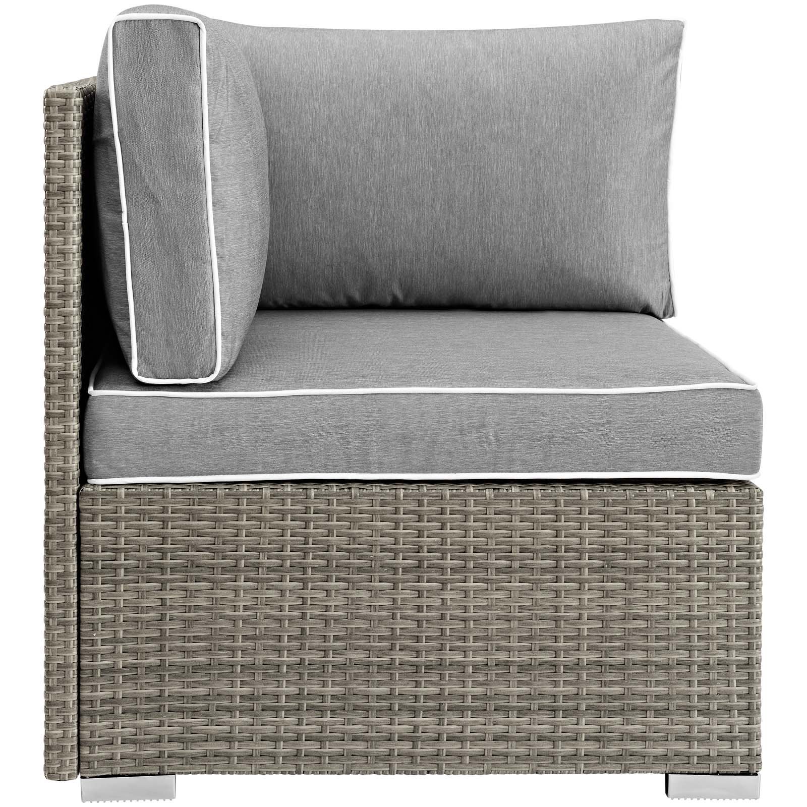 Modway Repose Wicker Rattan Outdoor Patio Corner Sectional Sofa Set with Cushions - Light Gray - Perfect for Backyard, Garden & Poolside Relaxation