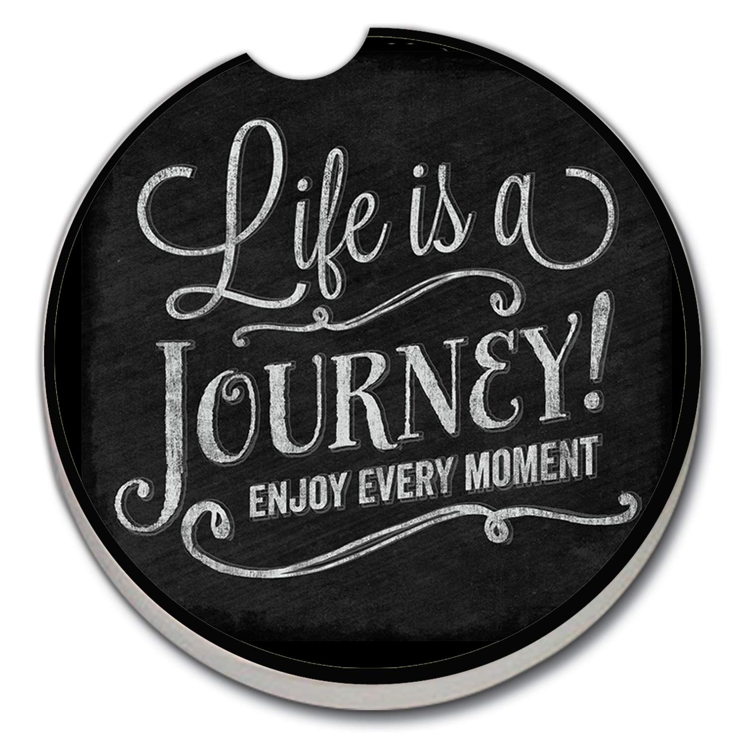 CounterArt Absorbent Stoneware Car Coaster Set of 2 - 'Life is a Journey' Chalk Design | Perfect for Vehicles, Office Desks & Home Decor