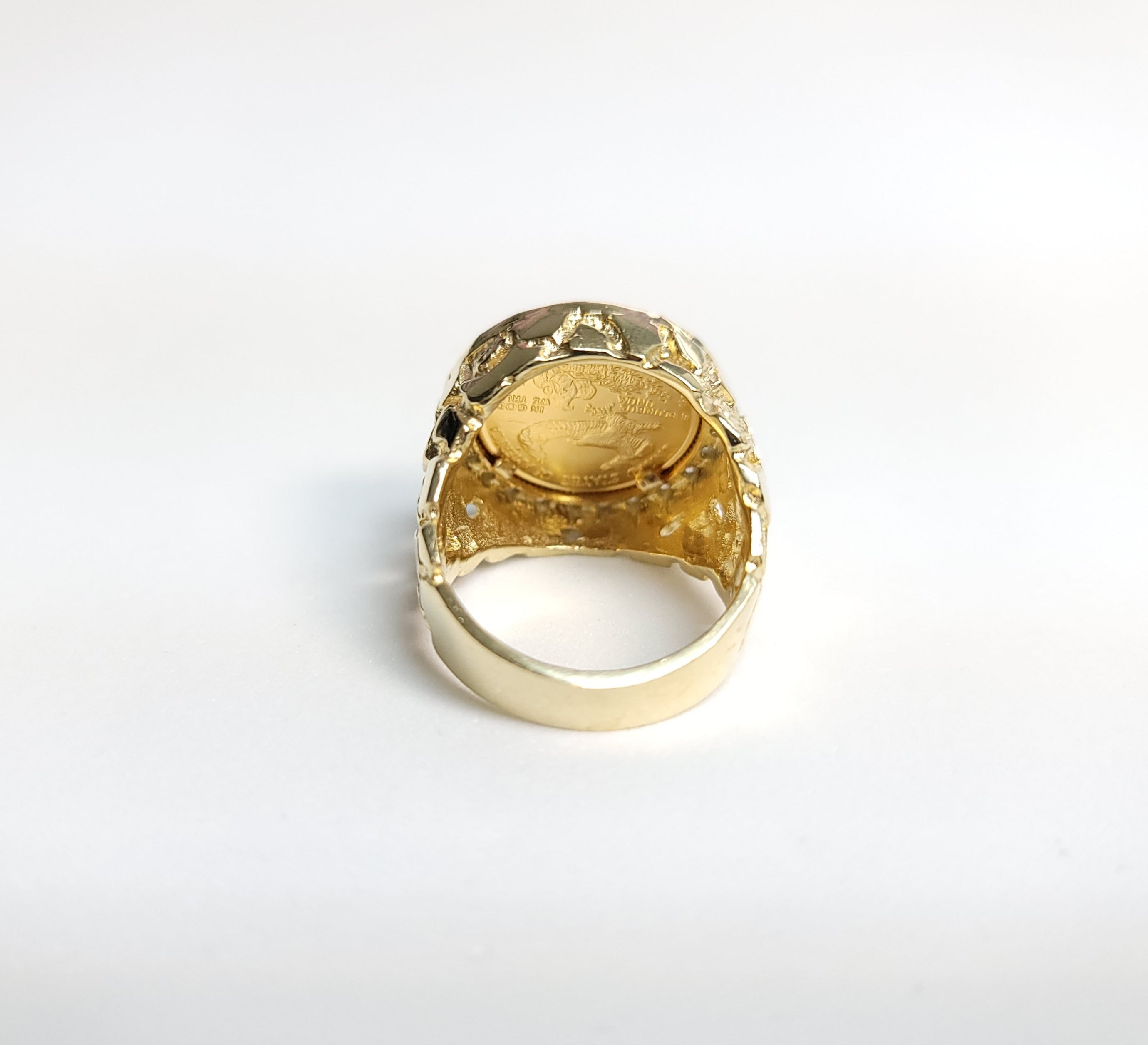 1/10OZ Lady Liberty Diamond Coin Ring with Nugget Band - Vintage Style Jewelry for Women, Perfect for Gifts, Weddings & Special Occasions
