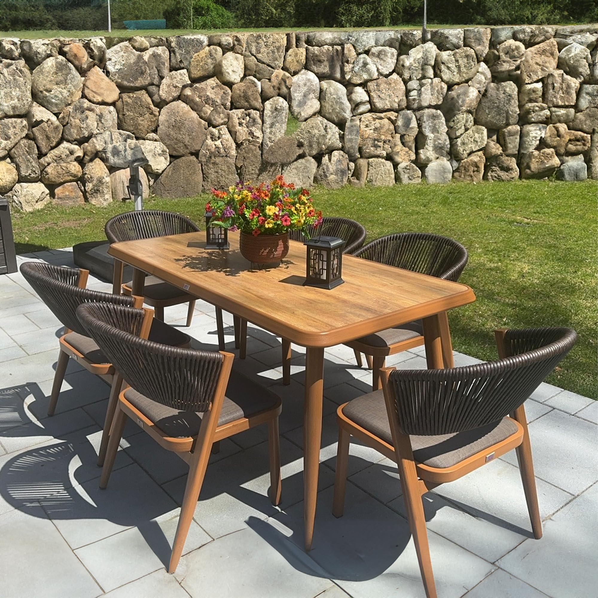 PURPLE LEAF 7-Piece All-Weather Outdoor Dining Set - Aluminum Frame Wicker Patio Furniture with Table & Cushions for Garden, Backyard, Deck (Brown) | Perfect for Outdoor Entertaining & Relaxation