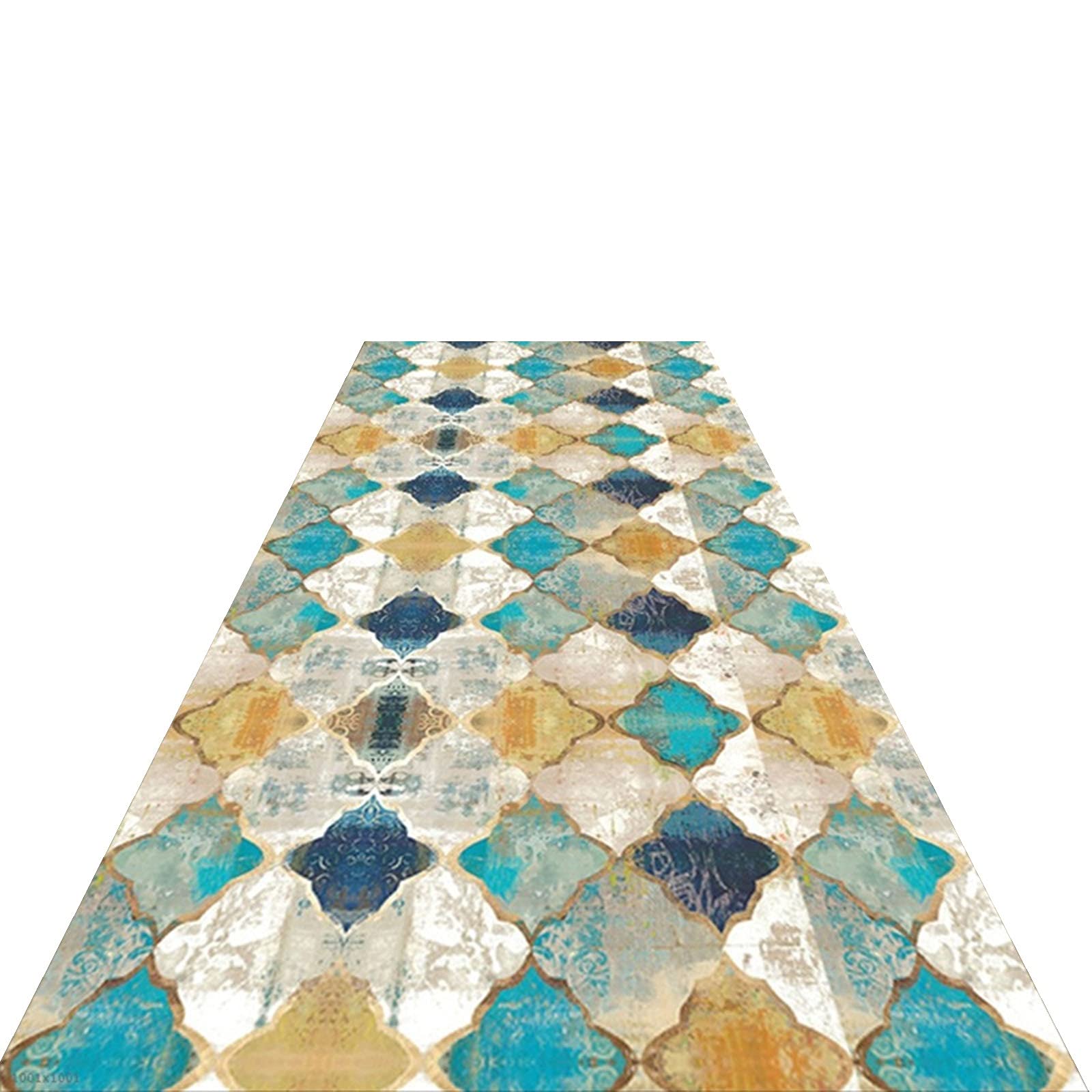 Multicolor Geometric Runner Rug - Non-Slip Hallway Carpet for Bedroom, Kitchen, Entryway - Perfect for Marble & Hardwood Floors (2.6x13.1ft) - Adds Style to Your Home Decor