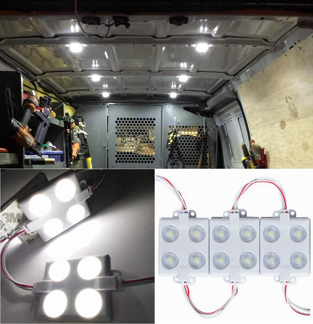 12V 40 LED White Waterproof Interior Van Lights with Projection Lens - Perfect for LWB Vans, Boats, Caravans, Trailers & Ceiling Lighting - Ideal for Camping, Road Trips & Nighttime Vehicle Illumination