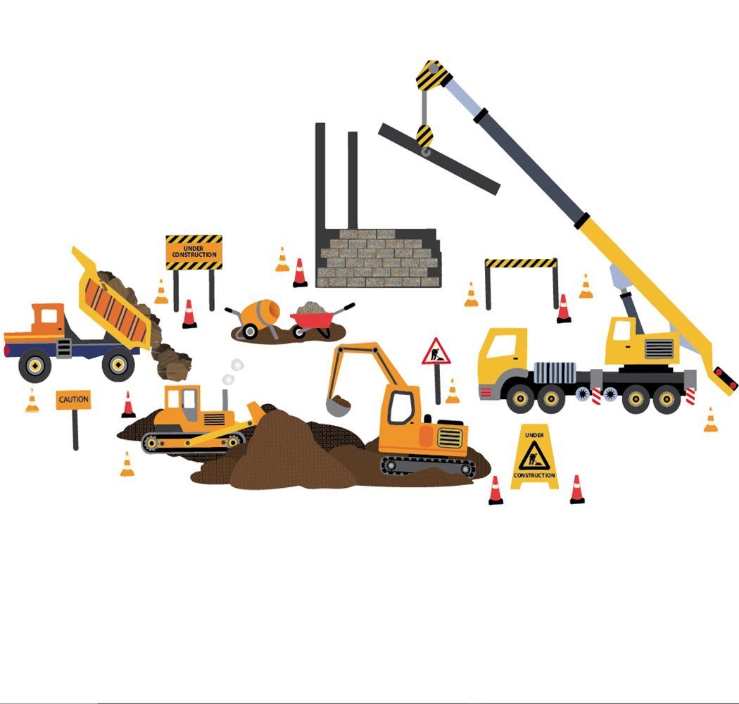 Removable & Reusable Construction Vehicle Wall Decals - Eco-Friendly Construction Site Stickers for Kids Room & Nursery Decor