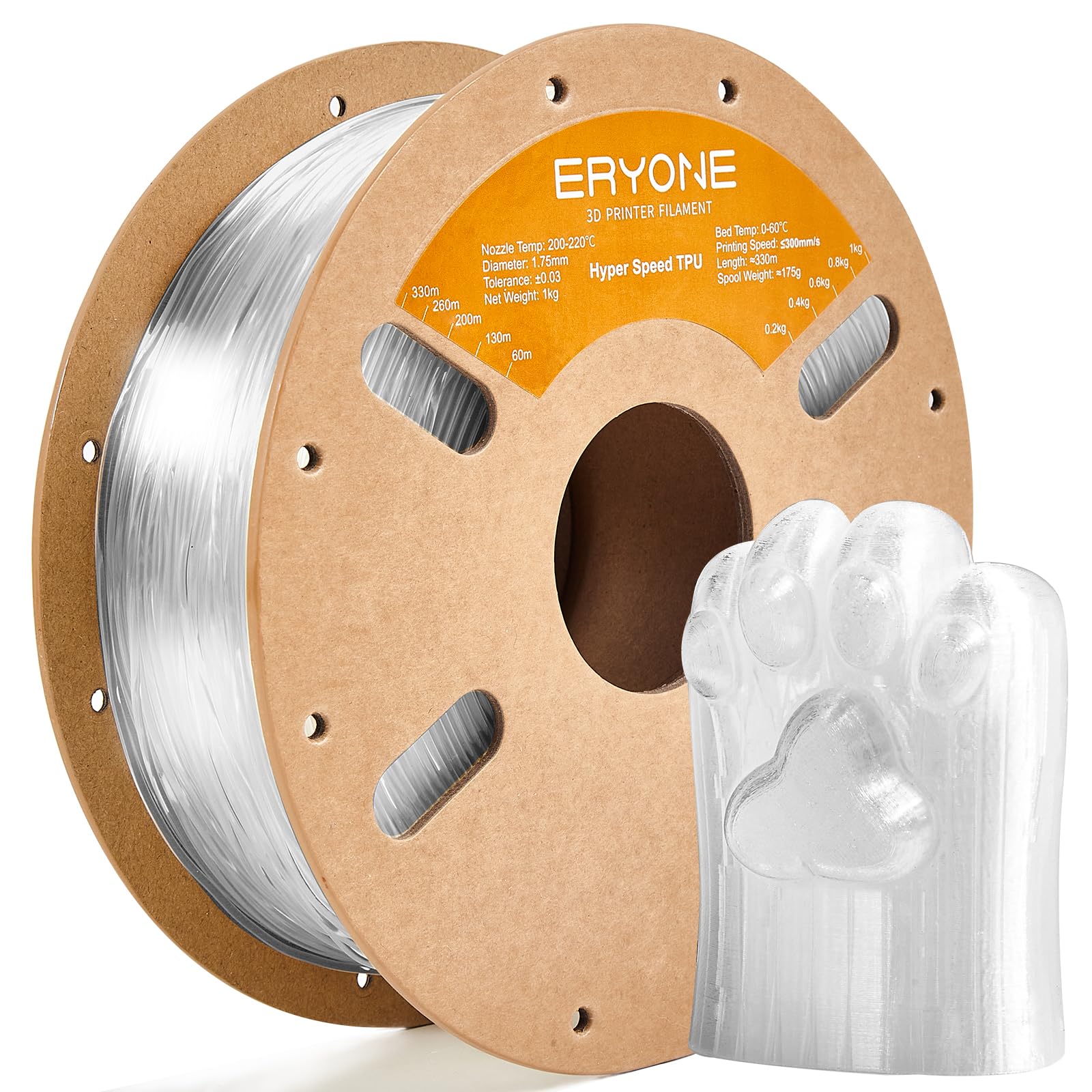 ERYONE High-Speed TPU Filament 1.75mm 1KG - 95A Flexible 3D Printer Filament ±0.03mm Accuracy for Hyper Speed Printing (30-300mm/s) - Transparent Filament for Cosplay, Phone Cases & Functional Prototypes
