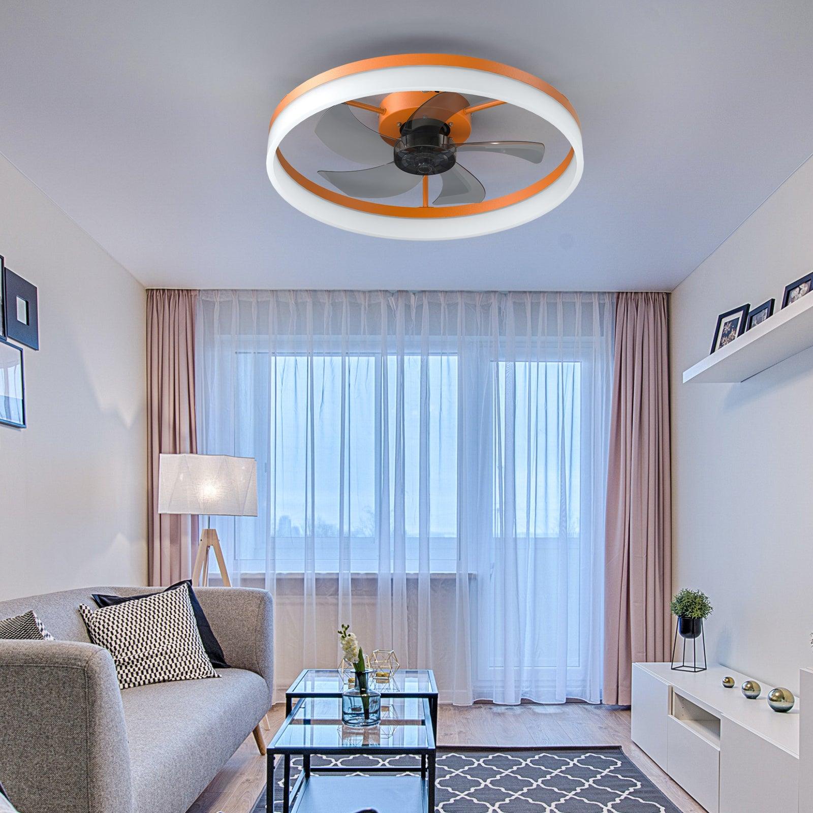 Modern Ceiling Fan with Dimmable LED Lights - Ultra Thin Design, Easy Embedded Installation (Orange) - Perfect for Living Room, Bedroom, and Home Office Cooling & Lighting