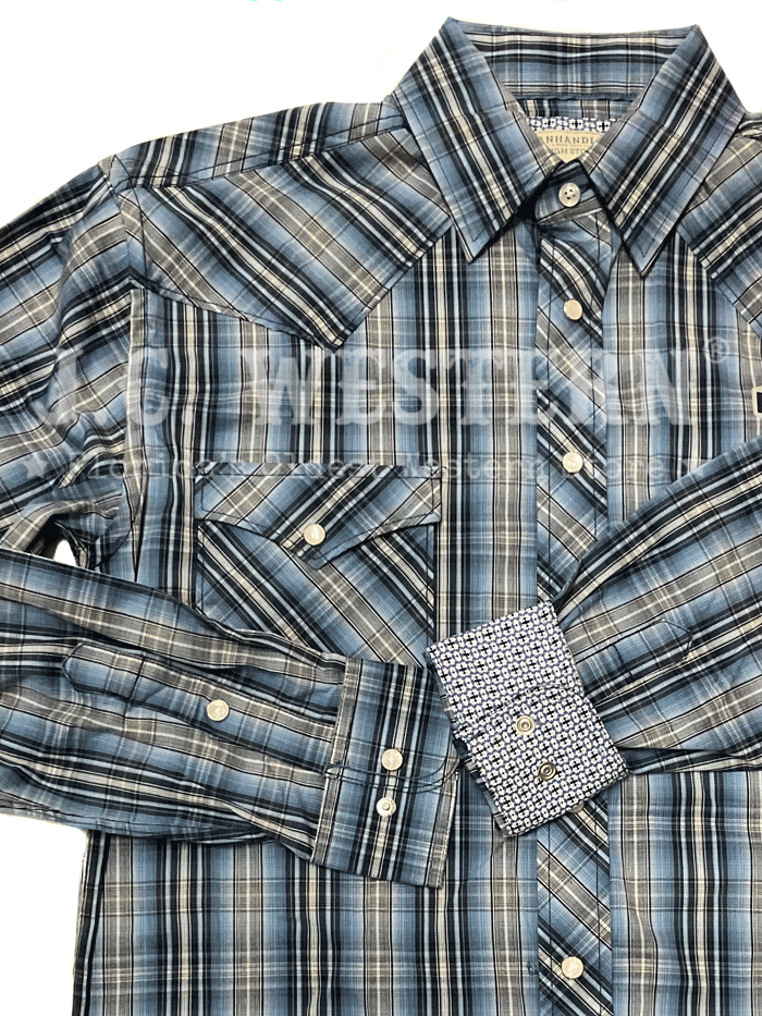 Men's Long Sleeve Snap Plaid Western Shirt Navy - Casual Cowboy Style Shirt for Rodeo, Country Music Festivals & Outdoor Adventures