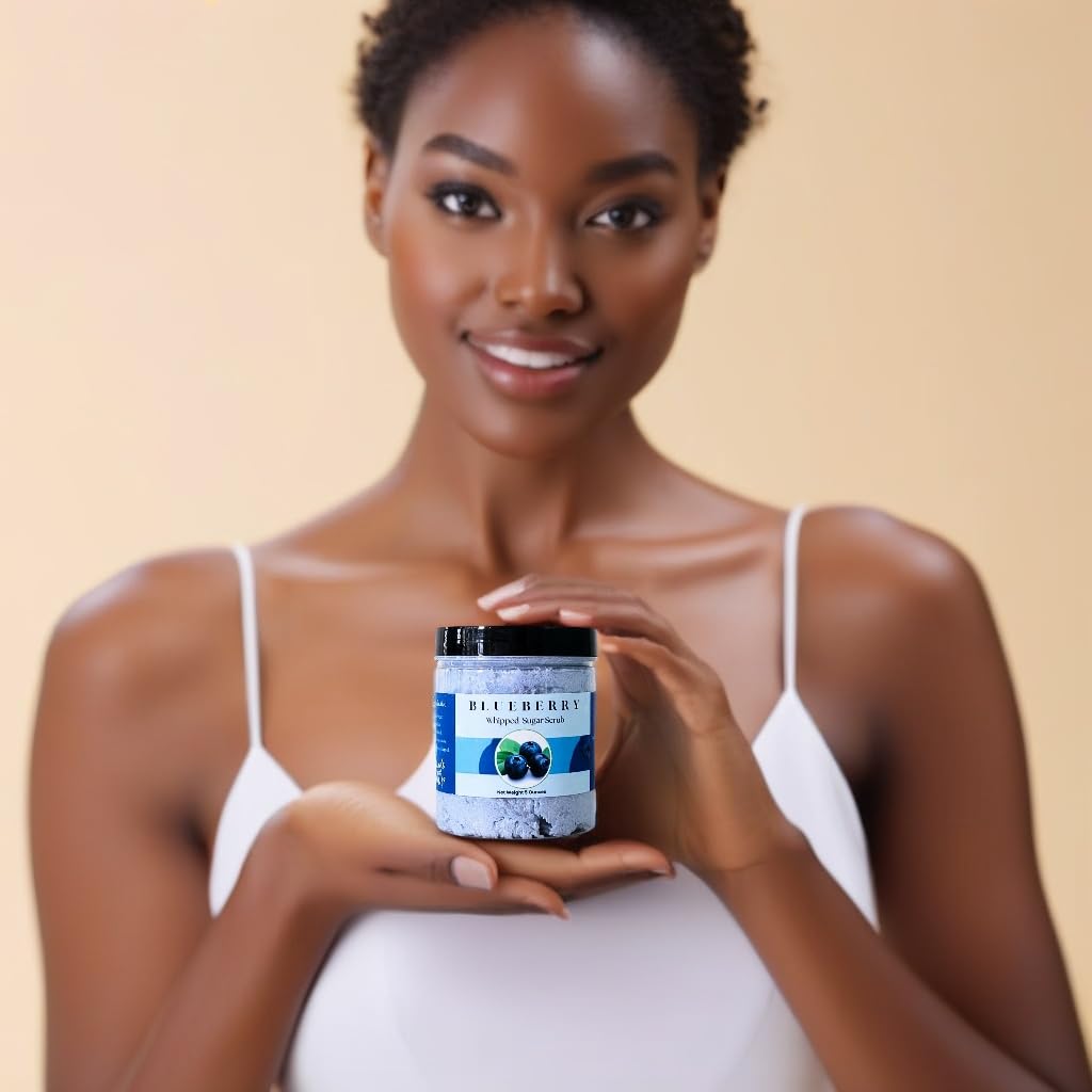 Organic Blueberry Sugar Scrub Soap - Exfoliating & Moisturizing Whipped Cream Body Scrub for Soft, Glowing Skin - Perfect for Spa Day, Self-Care & Gift Giving