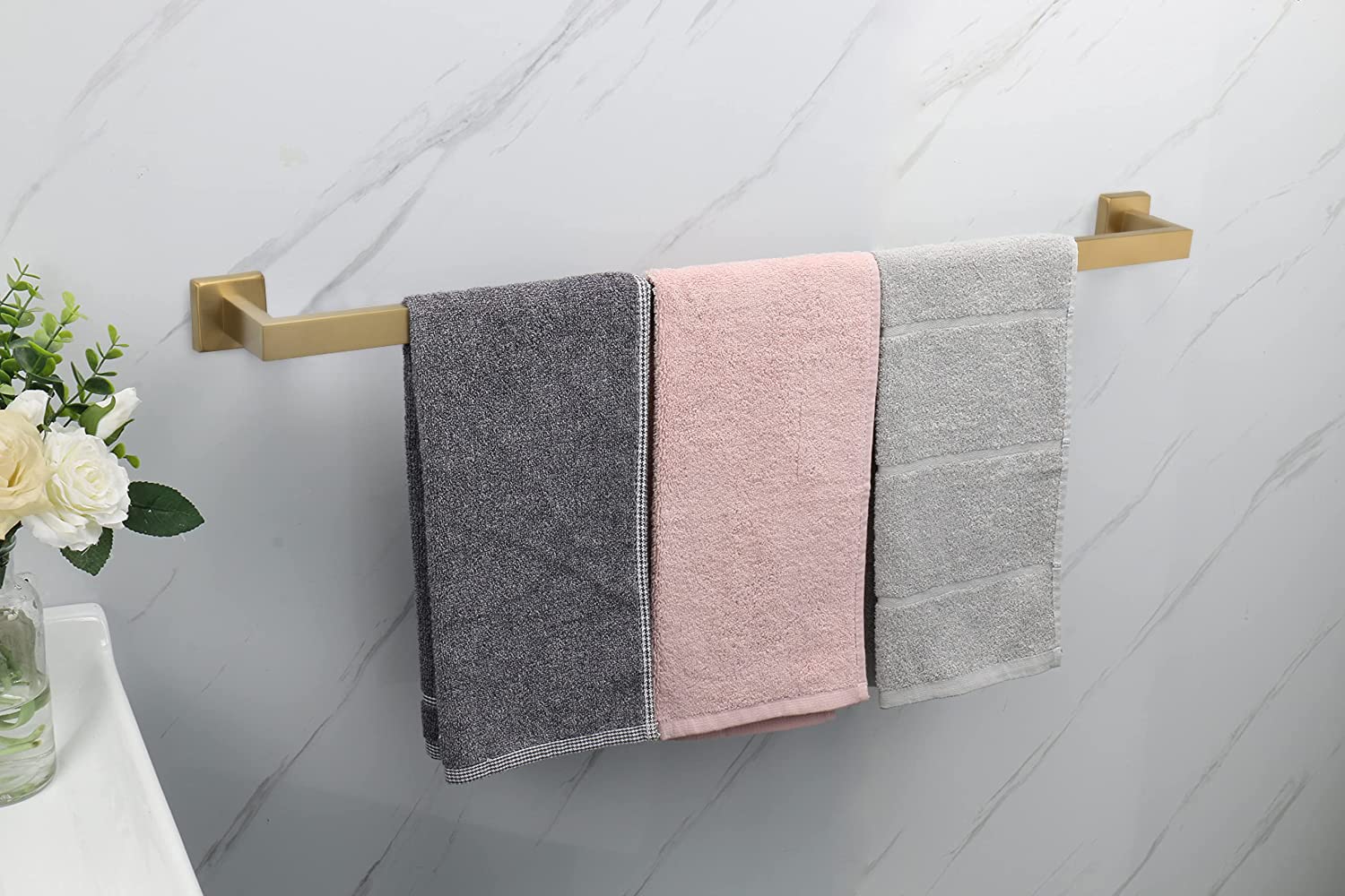 Premium SUS304 Stainless Steel Towel Rack - Heavy Duty Wall Mounted Bathroom Towel Holder with Square Base, Brushed Gold Finish (30 Inch) - Perfect for Bathroom, Spa, Gym & Luxury Home Decor