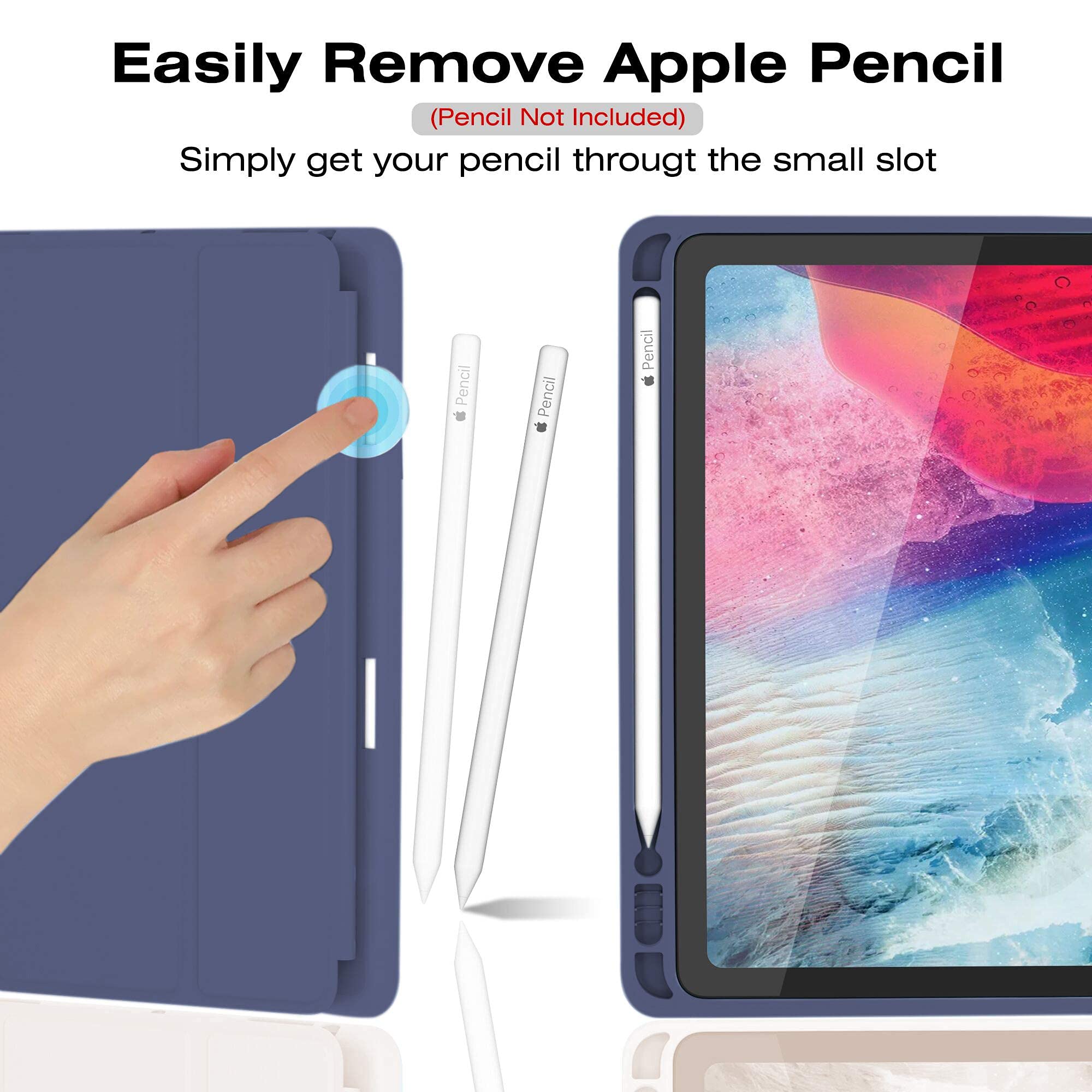 Ultra Slim iPad Air 3 Case (2019) & iPad Pro 10.5 Case (2017) - Soft TPU Back Cover with Pencil Holder & Auto Sleep/Wake | Full Body Protection Smart Case in Navy Blue | Perfect for Work, Travel & Everyday Use