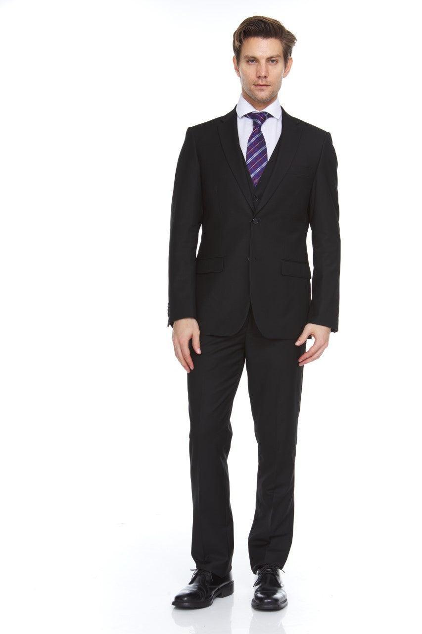 Ferera Collection Men's 3-Piece Modern Fit Suit - Solid Black Formal Wear for Business, Weddings & Special Occasions