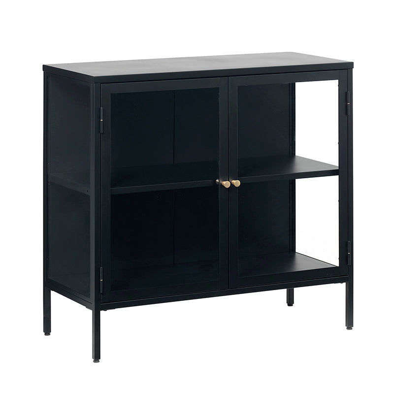CARMEL 90cm Black Sideboard with 2 Glass Doors - Modern Buffet Cabinet for Dining Room, Living Room Storage & Home Decor