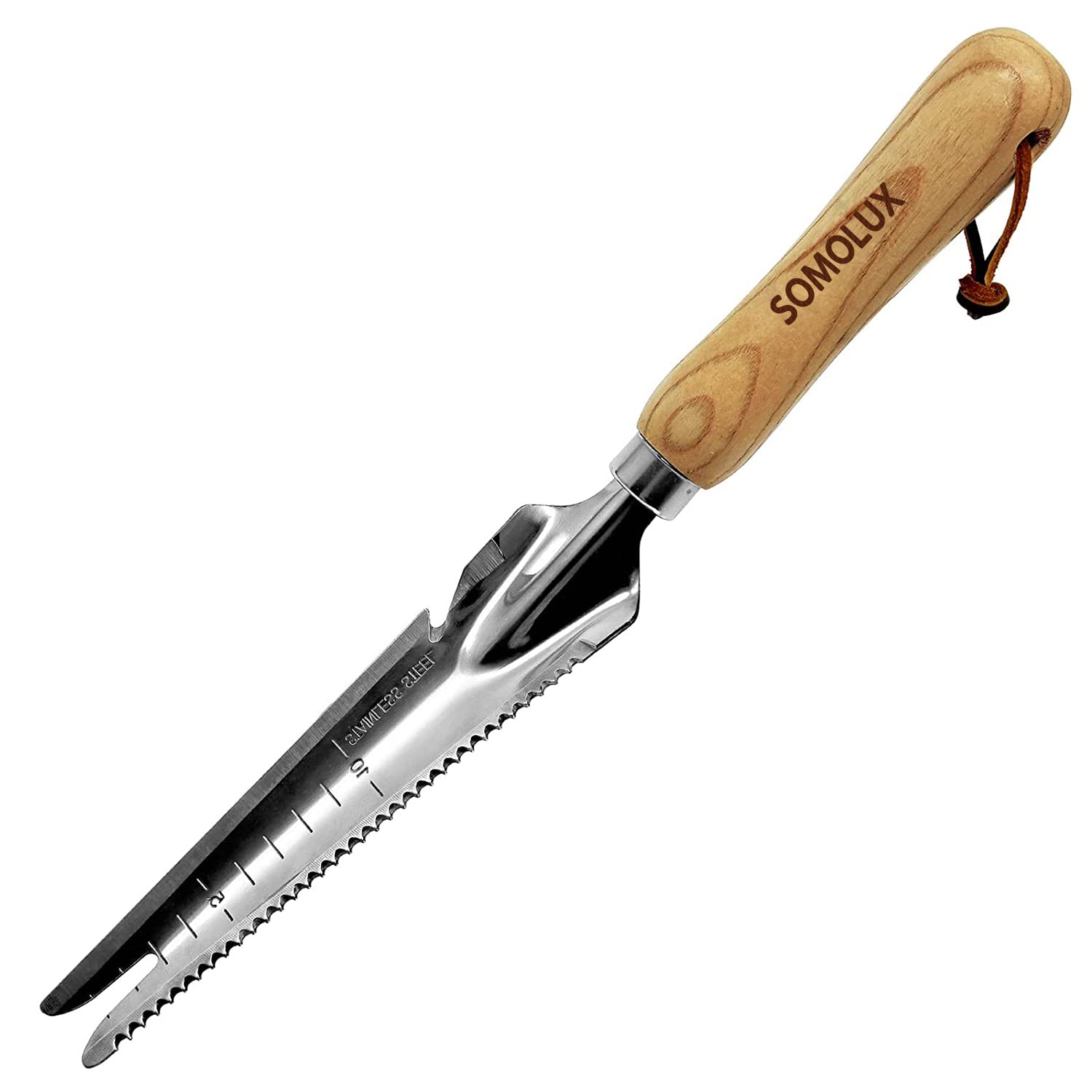 SOMOLUX Stainless Steel Garden Tool Set - Multi-Function Shovel, Hand Weeder, Soil Knife with Wood Handle for Planting, Weeding, Digging, Transplanting & Cutting | Perfect for Home Gardening, Landscaping & Outdoor Activities