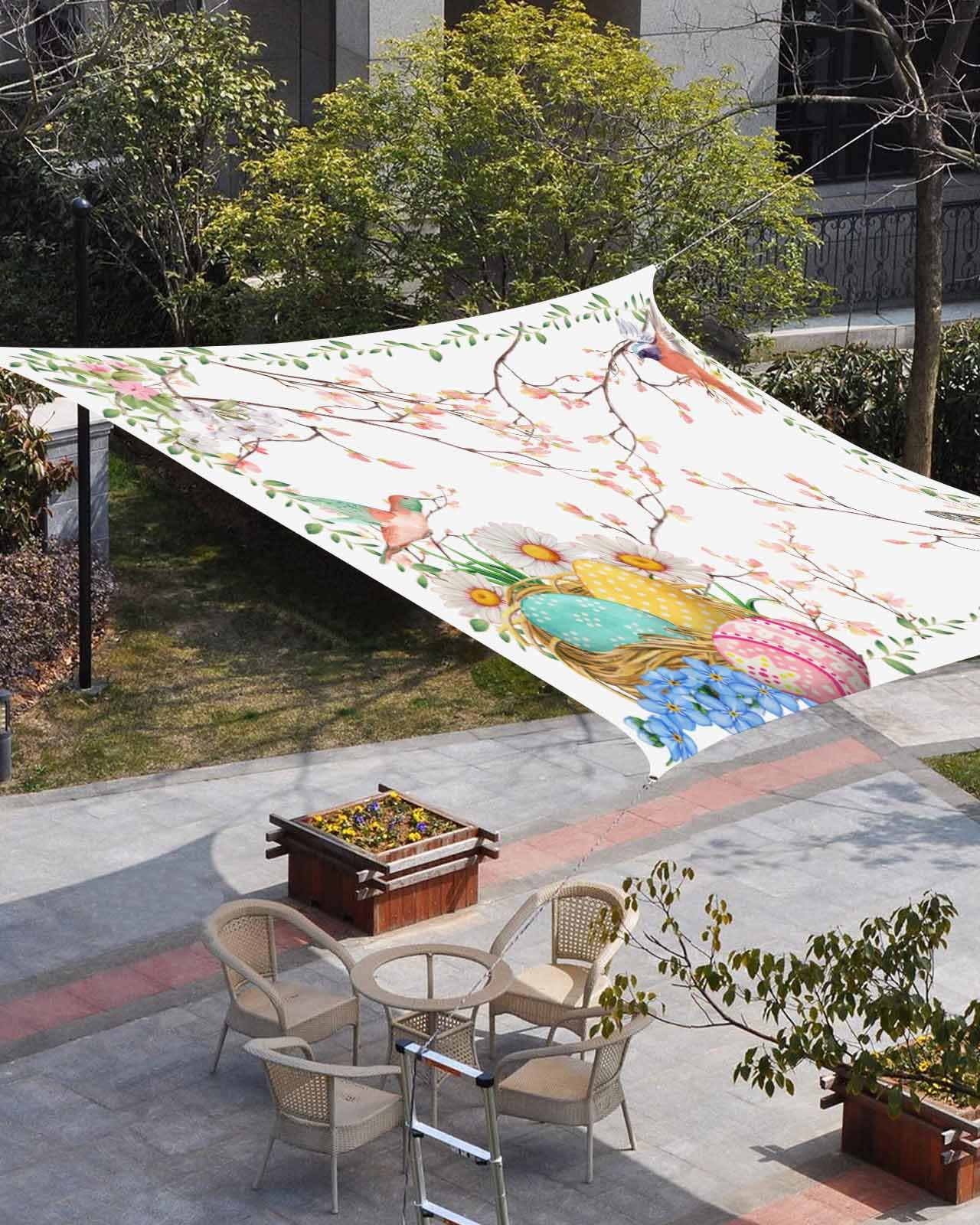 6.5' x 10' UV Block Sun Shade Sail - Outdoor Patio Garden Decor with Bunny Floral Bird Print - Perfect for Backyard, Deck, Terrace, Lawn and Beach Protection