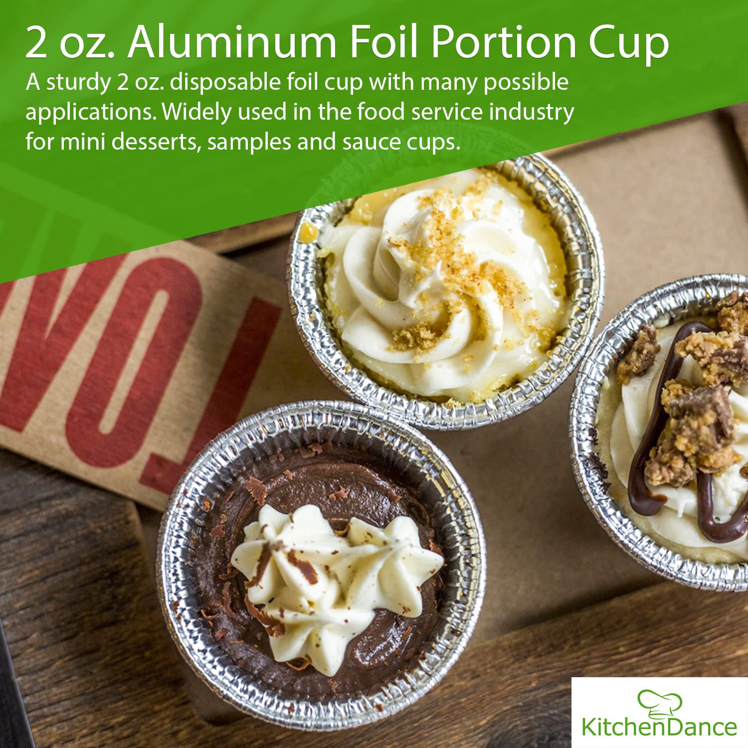 KitchenDance 2oz Disposable Aluminum Foil Ramekin Cups - Heavy Duty Round Baking Pans for Desserts, Flan, Food Prep & Storage - Oven Safe Mini Containers (500-Pack) - Perfect for Parties, Catering & Home Baking