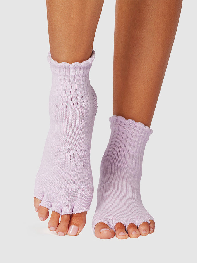 ToeSox Melody Scallop Half Toe Yoga Socks - Non-Slip Grip for Pilates, Barre & Yoga - Breathable Cotton Blend for Women's Fitness & Dance