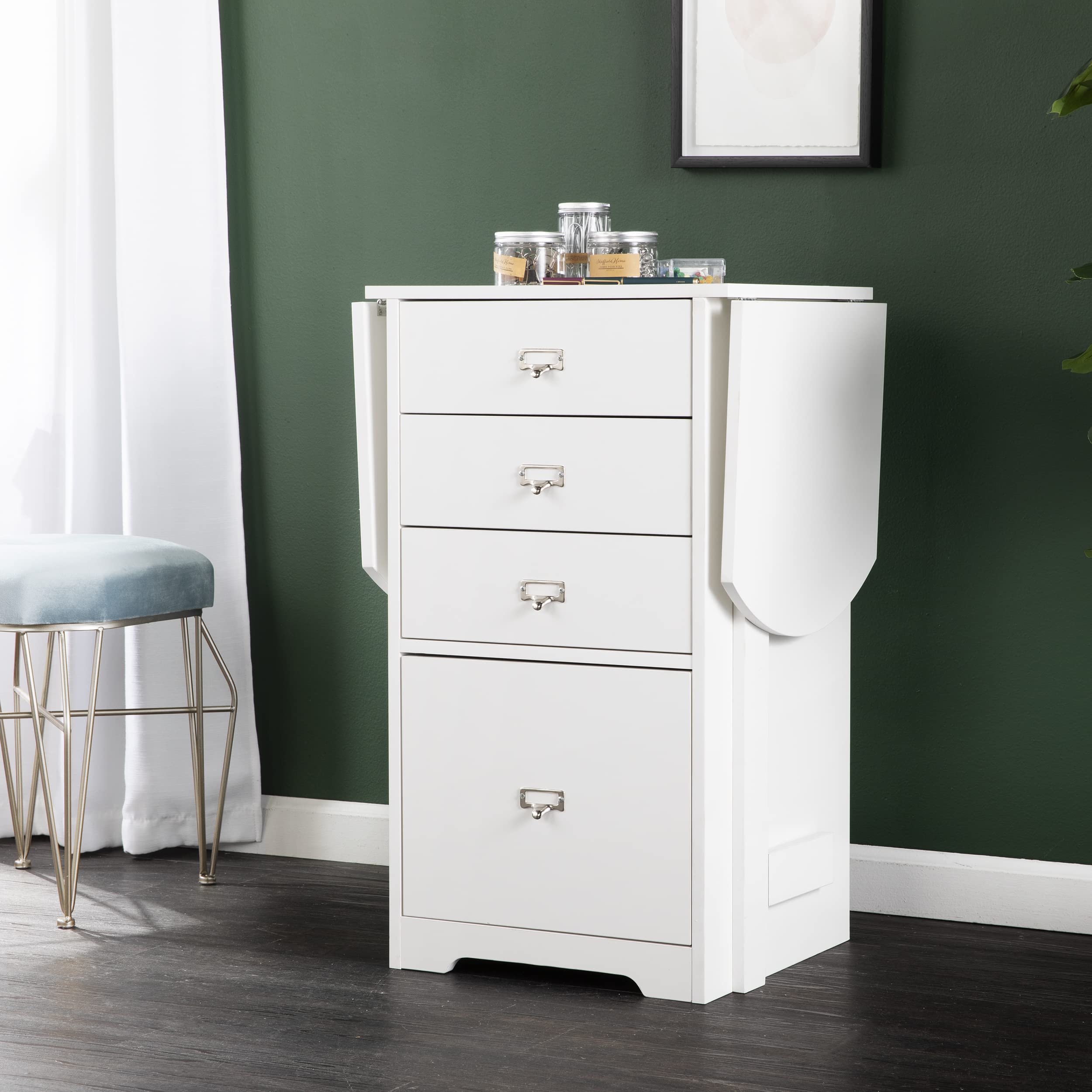 SEI Furniture Fold-Out Organizer Convertible Desktop Craft Desk - White | Space-Saving Home Office & Craft Station for Small Spaces | Perfect for Scrapbooking, Sewing & Remote Work