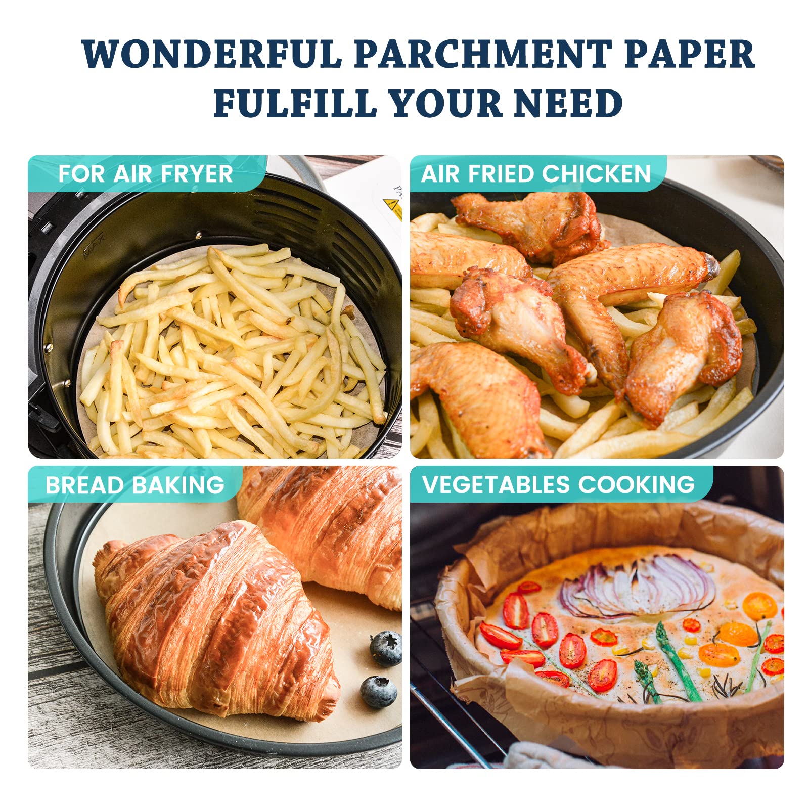 Happy Seal 7.9 Inch 250-Pack Disposable Parchment Paper Rounds - Non-Stick Baking Sheets for Air Fryer, Oven & Microwave - Perfect for Cakes, Cookies & Pastries - Ideal for Home Baking, Meal Prep & Party Desserts