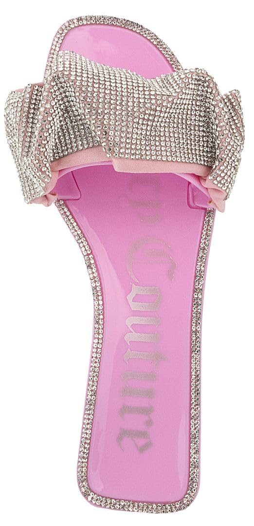JUICY COUTURE Women's Bejeweled Flat Slide Sandals - Elegant Pool & Beach Style - Perfect for Summer Vacations & Casual Outings
