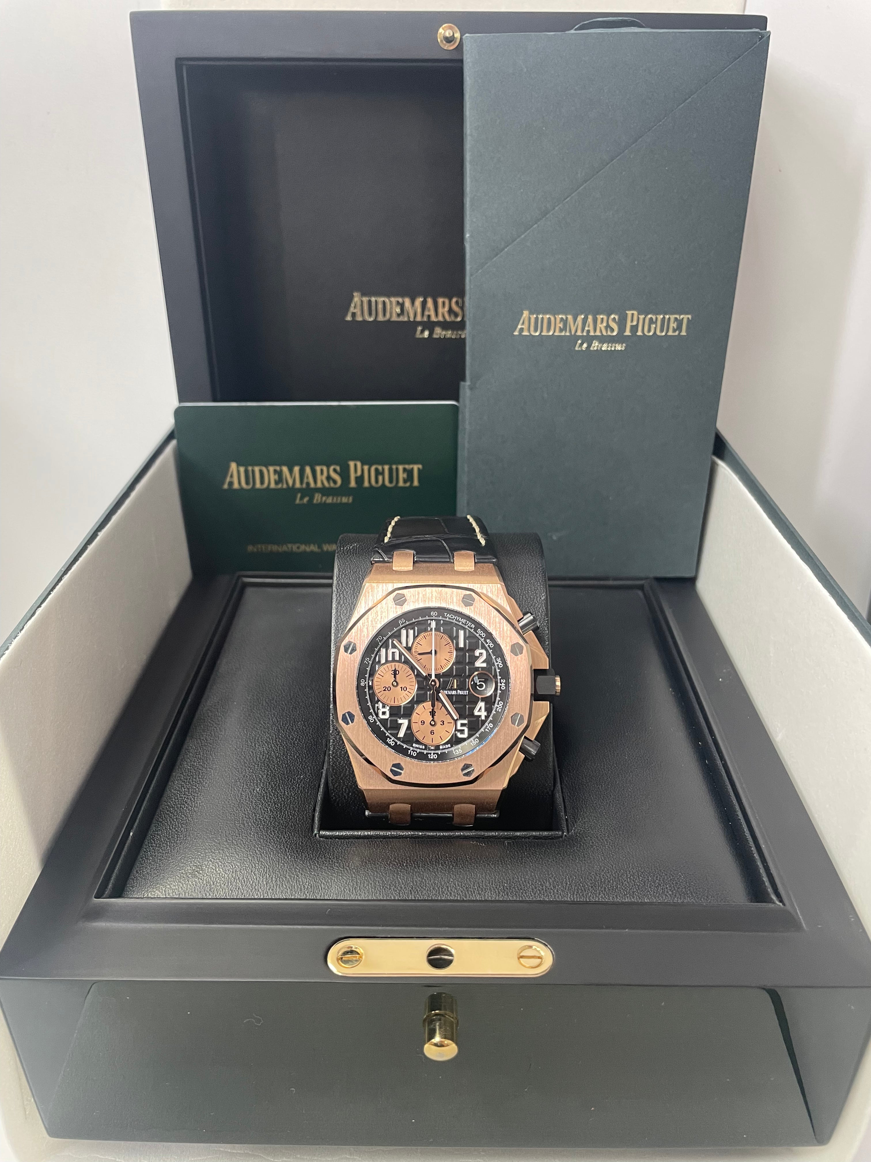 Audemars Piguet Royal Oak Offshore Selfwinding Chronograph Men's Watch - 18K Rose Gold Case, Black Dial with Rose Gold Subdials, Ceramic Bezel (Ref#26470OR.OO.A002CR.02) - Luxury Sports Watch for Business, Events & Collectors