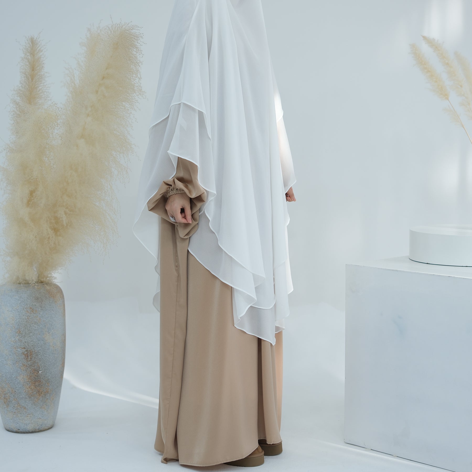 2 Layer Maxi Chiffon Khimar - Elegant White Muslim Prayer Dress for Women | Perfect for Islamic Prayer, Mosque Wear & Special Occasions