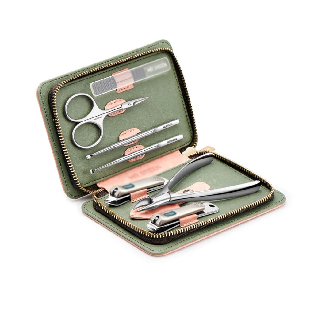 7-Piece Stainless Steel Nail Clipper Kit - Professional Manicure Set with Nail Scissors, Cuticle Trimmer & Face Care Tools | Portable Travel Beauty Essentials for Home & Salon Use