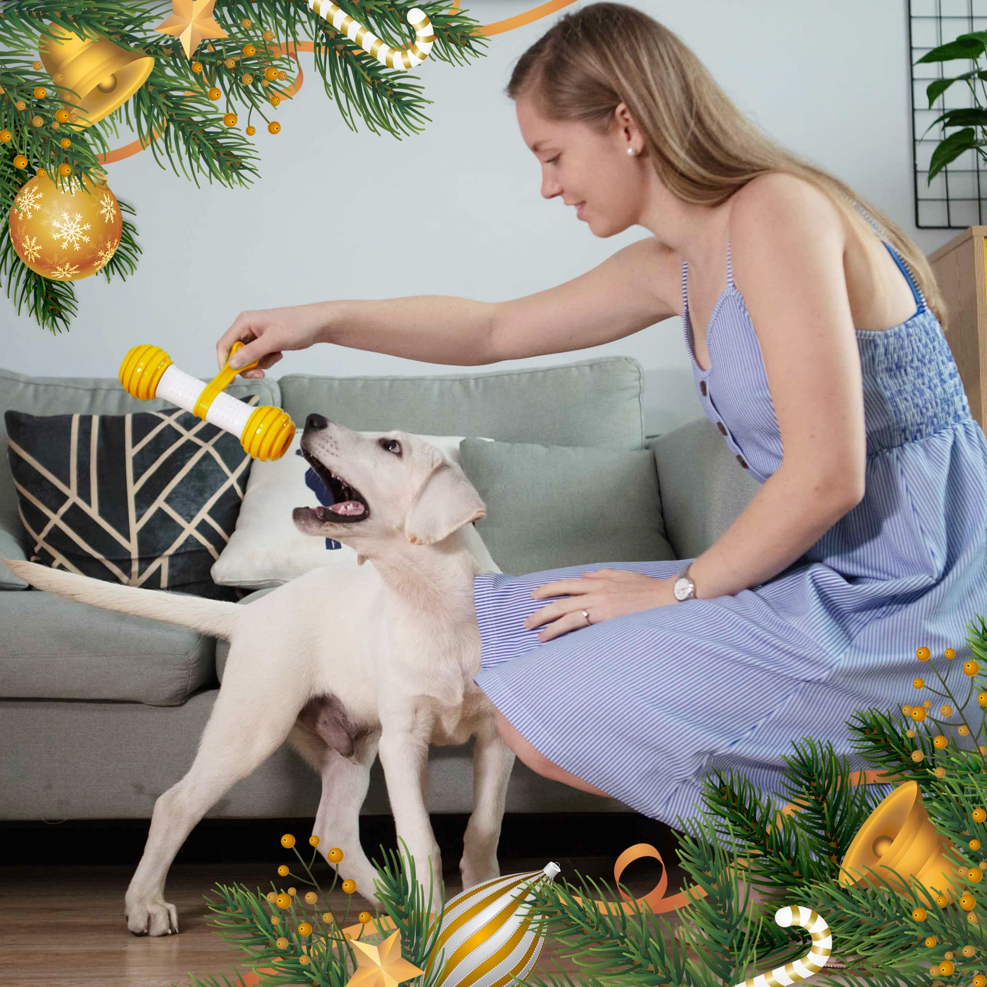 PETGEEK Interactive Dog Toys for Medium & Large Dogs - Motion Activated Electronic Dog Bone, USB Rechargeable Automatic Pet Toy to Relieve Boredom & Stimulate Play (Yellow) - Perfect for Indoor Play, Training & Keeping Dogs Entertained