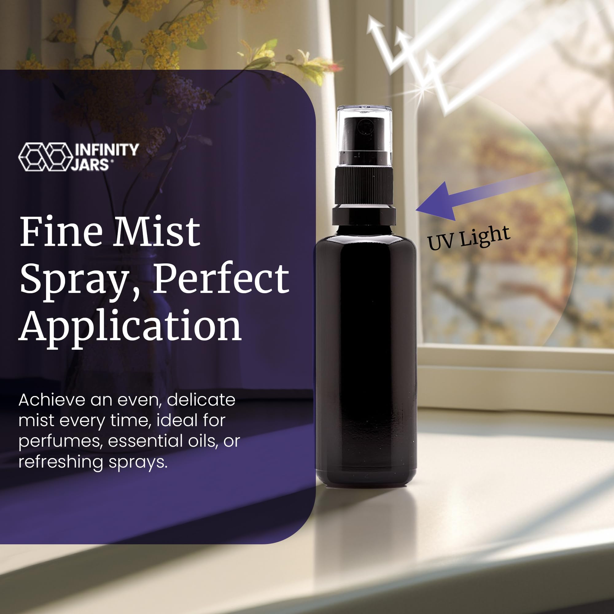 Infinity Jars 200ml (6.7oz) Black UV Glass Fine Mist Spray Bottles - 10-Pack Refillable Containers for Cleaning Products, DIY Perfume, Room Sprays, Bath & Hair Care | Perfect for Home, Salon & Travel Use