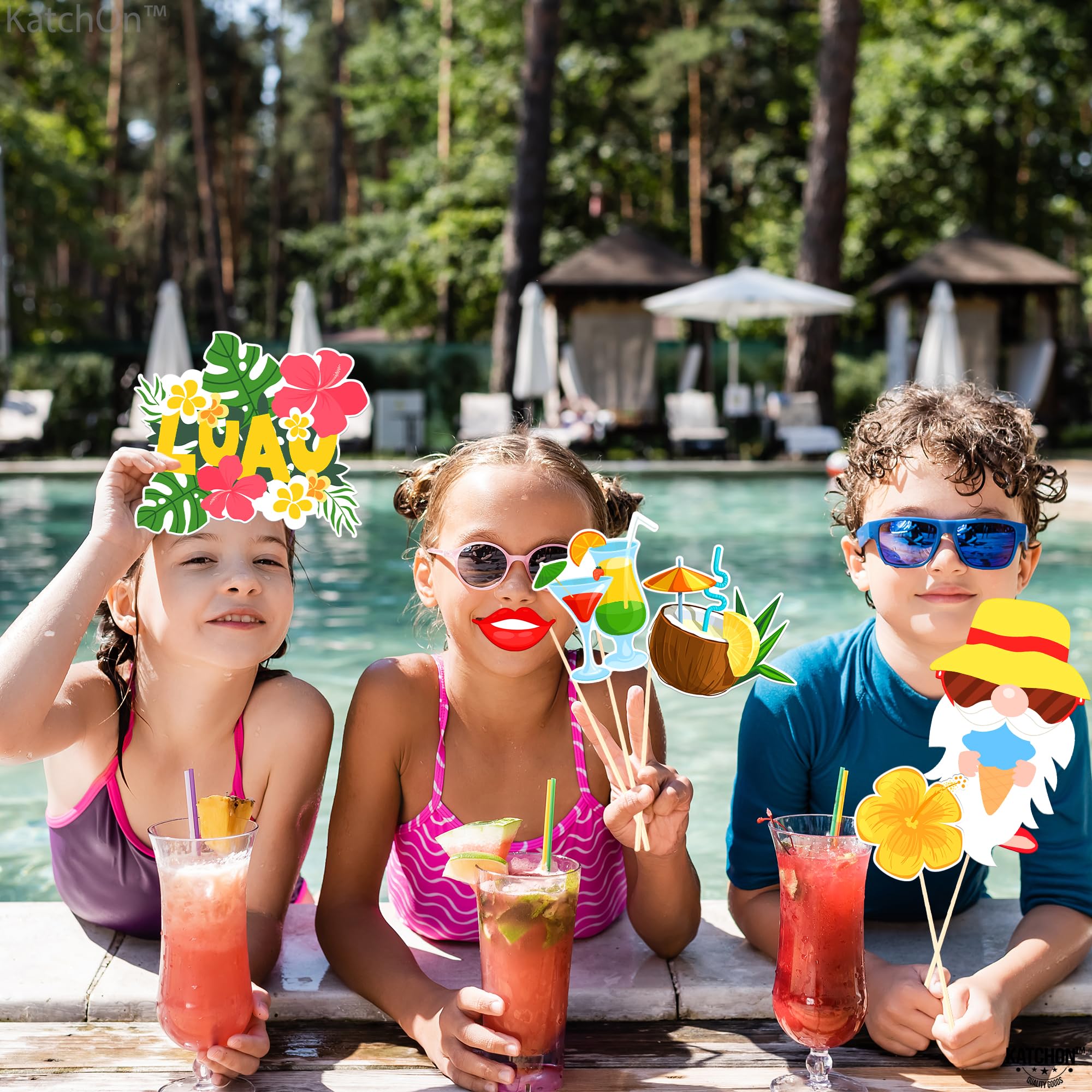 KatchOn Hawaiian Luau Photo Booth Props - 22-Piece Set for Tropical Party Decorations | Hawaiian Themed Party Supplies | Fun Photo Props for Luau, Beach & Summer Parties | Perfect for Birthday, Wedding & Vacation Themes