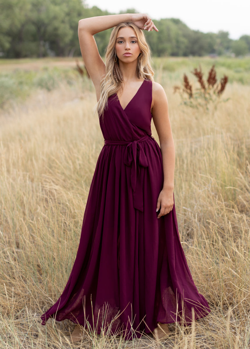 Miriam Dress in Plum - Elegant Women's Floral Midi Dress for Casual Wear, Office & Special Occasions