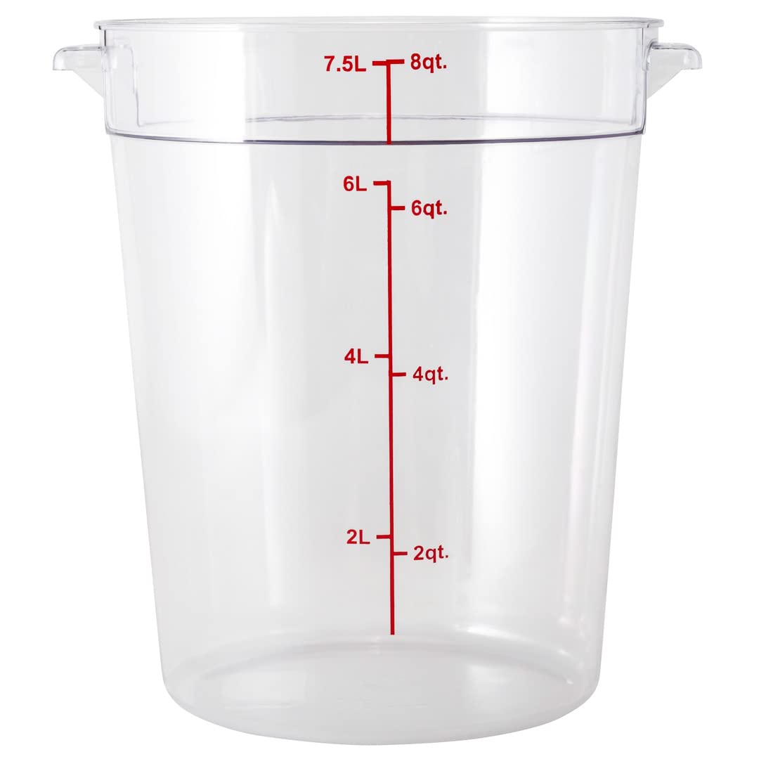 Restaurantware Met Lux 8 Quart (7.6L) Clear Plastic Food Storage Containers - 10-Pack Round Commercial Food Prep Buckets with Volume Markers, Lids Sold Separately | Space-Saving Kitchen Organization for Restaurants, Catering & Bulk Food Storage