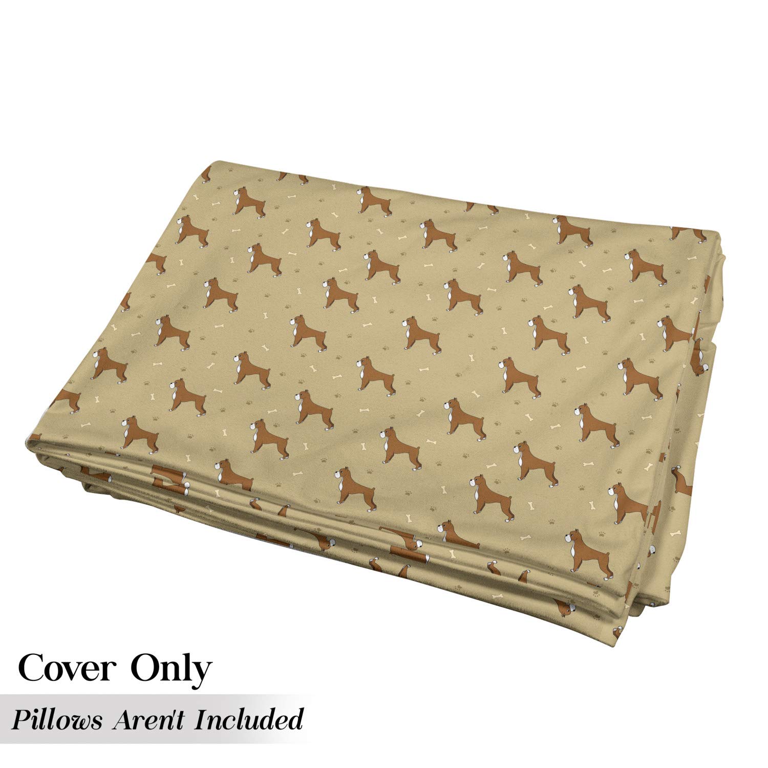 Ambesonne Boxer Dog Floor Pillow Lounger Cover - Cartoon Purebred Dogs Paw Prints & Bones Design - 88