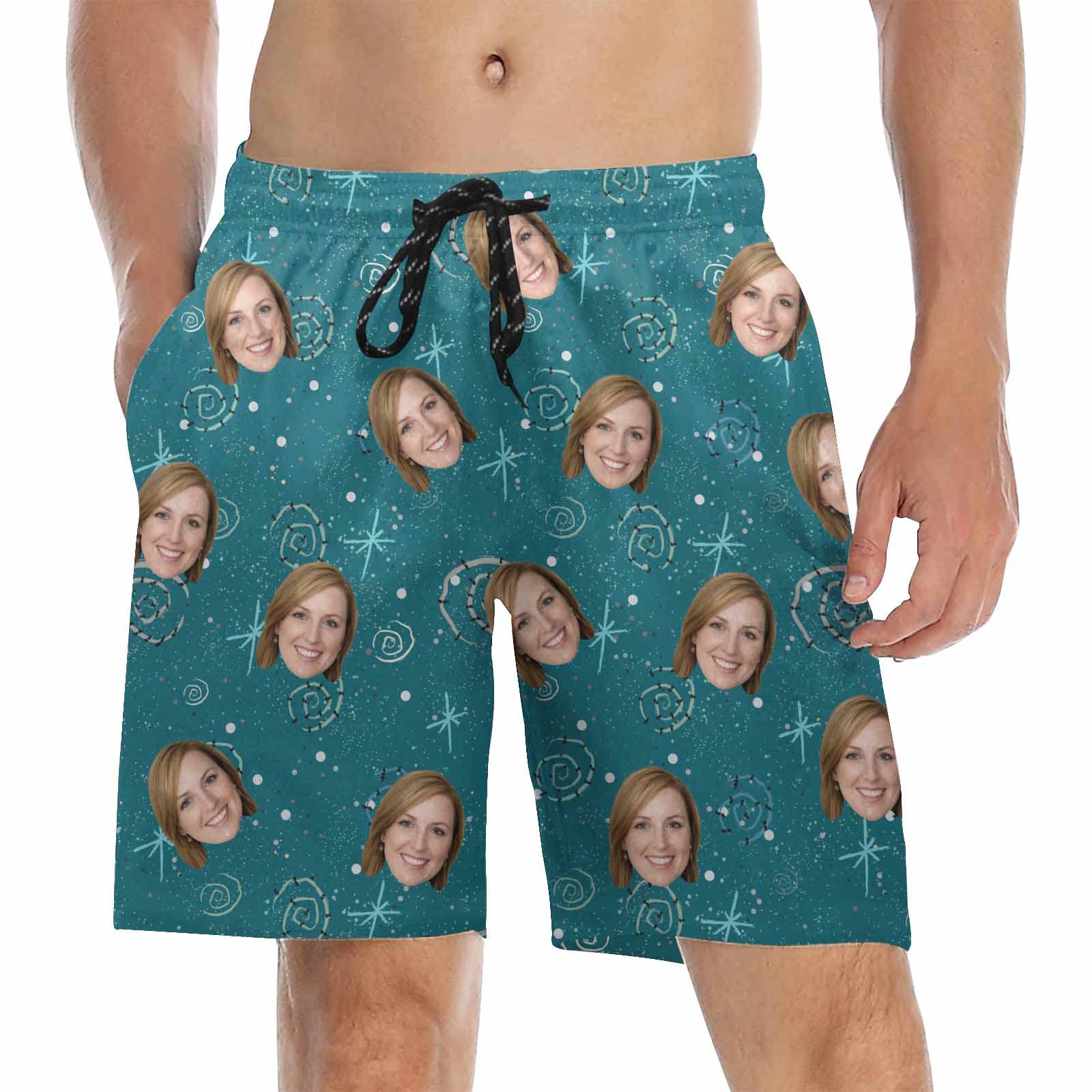 Custom Printed Men's Swim Shorts with Face Design - Personalized Beach Swimwear for Him - Funny Birthday Gift for Boyfriend/Husband - Perfect for Pool Parties, Beach Vacations & Summer Outings