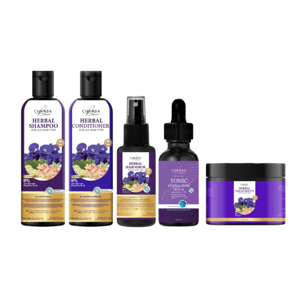 Chaaba Hair Care Complete Set - Shampoo 300ml + Conditioner 300ml + Serum 30ml + Tonic 35ml + Treatment Mask 500g (5-Piece Kit) for Dry, Damaged Hair Repair & Nourishment - Perfect for Daily Hair Care Routine & Salon-Quality Treatment at Home