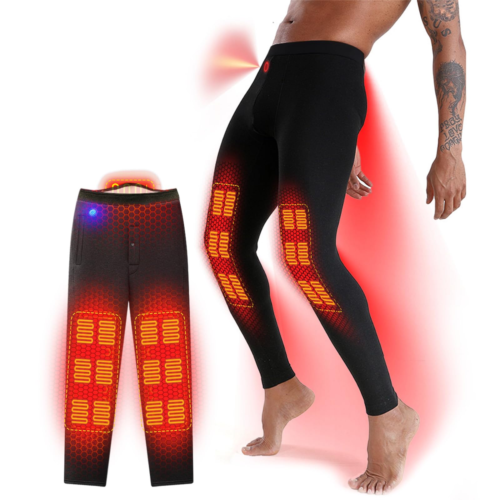 Electric Heated Pants for Men - Rechargeable Flannel Winter Underwear with 18 Zone Heating - No Batteries Needed - Perfect for Outdoor Work, Skiing & Cold Weather Activities
