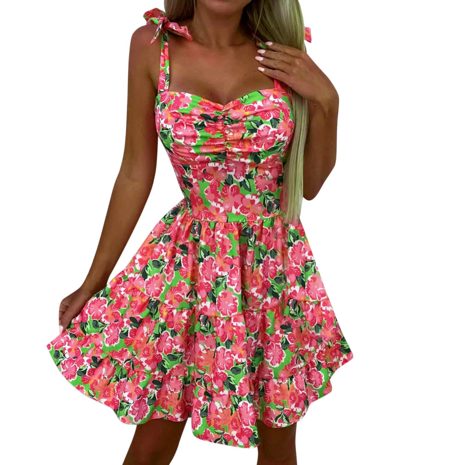 Women's Black Summer Tie Shoulder Smocked Beach Dress - Loose Casual Short Dress for Vacation, Pool Party & Date Night