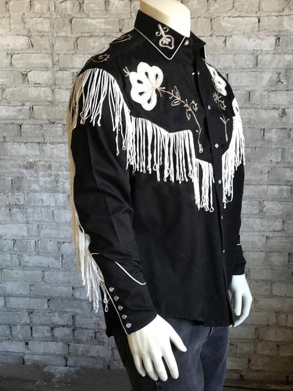 Rockmount 6723 BLK Men's Vintage Fringe Embroidered Western Shirt Black - Perfect for Country Music Concerts, Rodeos & Cowboy Themed Parties