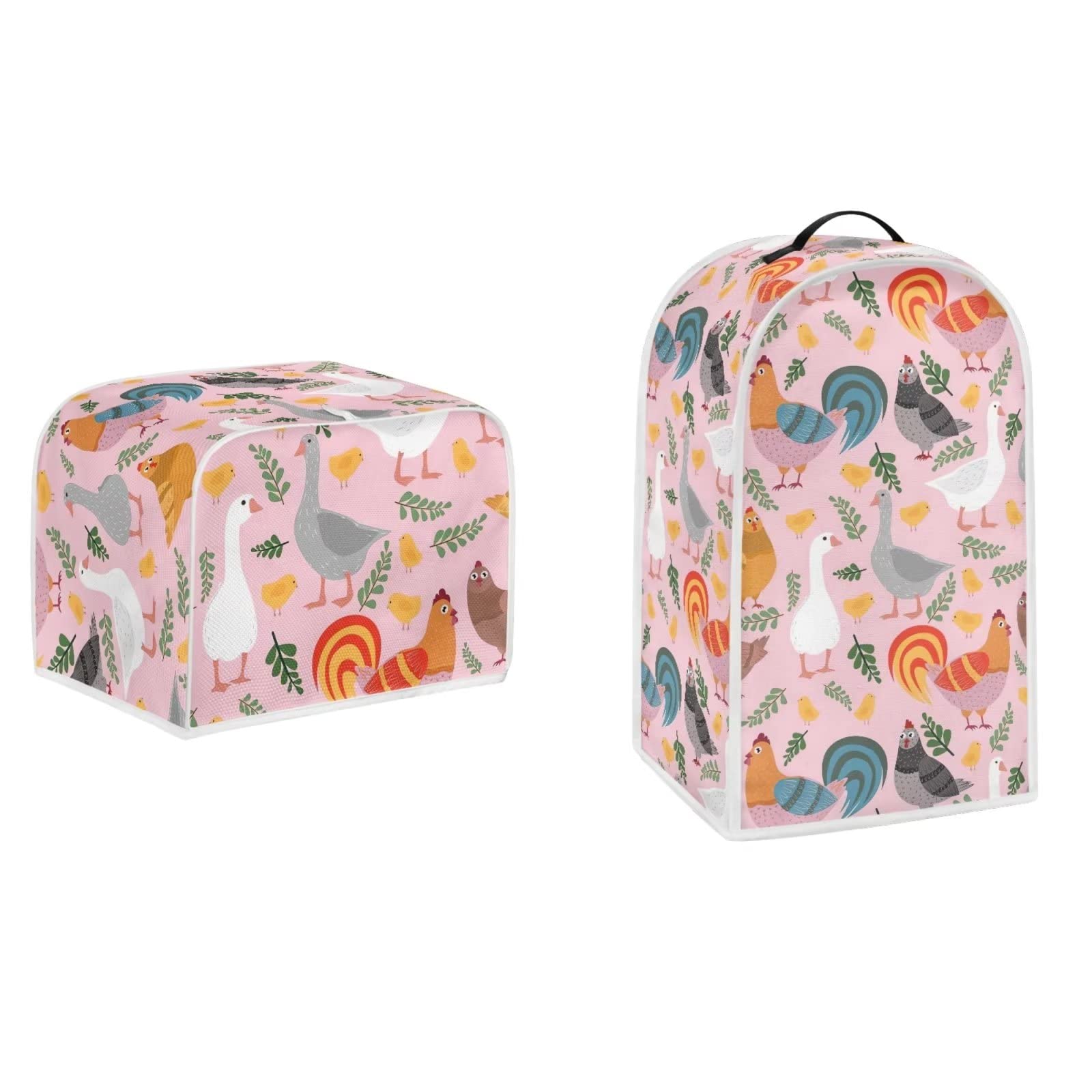Gomyblomy Chickens Stand Mixer Cover with Handle - Lightweight Small Appliance Decorative Cover Set for Kitchen - 2 Slice Bread Machine Protective Cover - Perfect for Countertop Protection & Home Decor