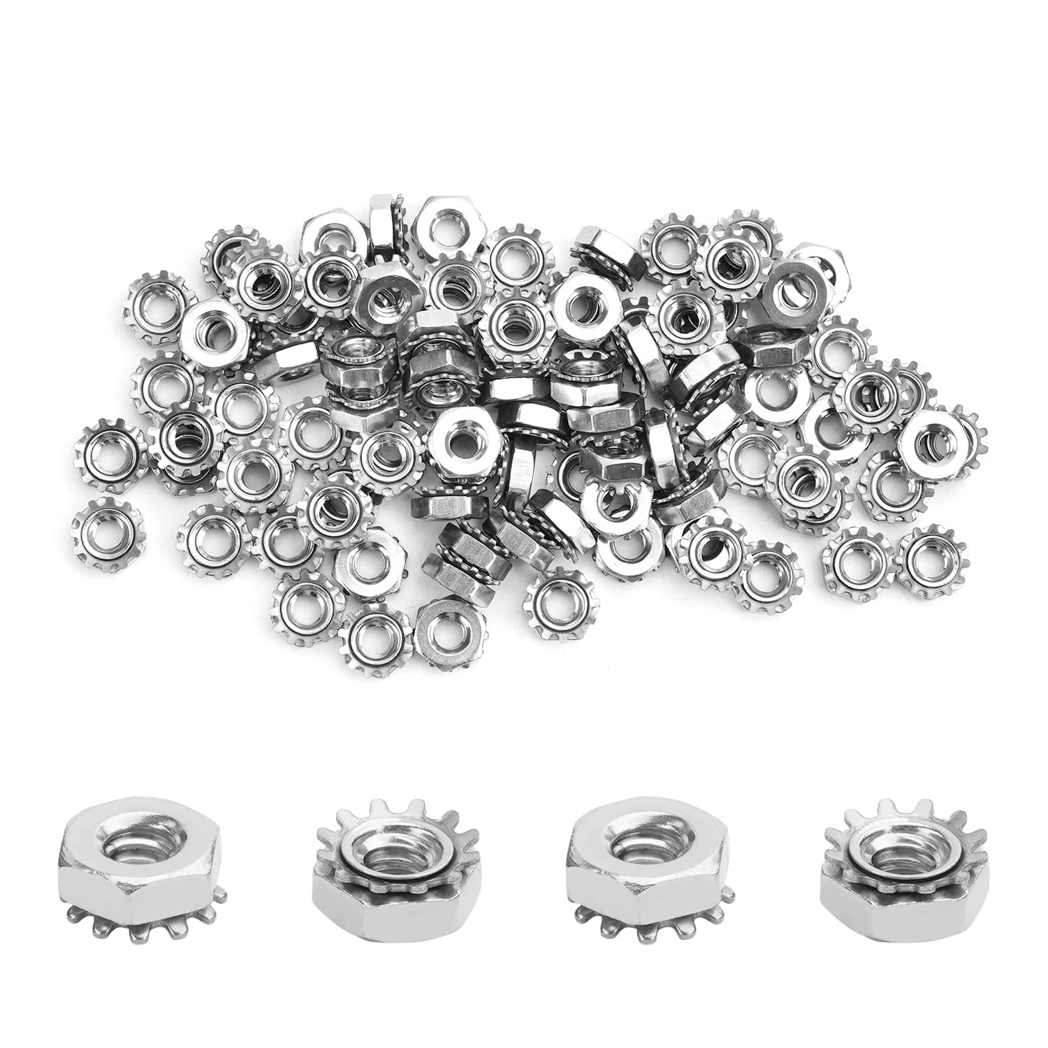 MroMax 10#-24 K-Lock Nuts, 100Pcs - 304 Stainless Steel Keps Lock Nuts for Hardware Fastening | Durable & Corrosion-Resistant | Perfect for Machinery, Furniture, Electrical Appliances & DIY Projects