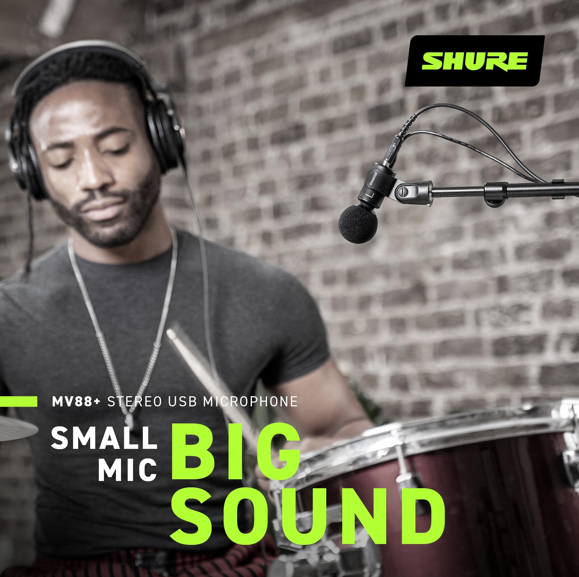 Shure MV88+ Stereo USB Condenser Microphone for Streaming, Recording Vocals & Instruments - Compatible with Mac & Windows, Real-Time Headphone Monitoring, Portable Design - Perfect for Podcasting, Gaming, Music Production & Travel (Black)