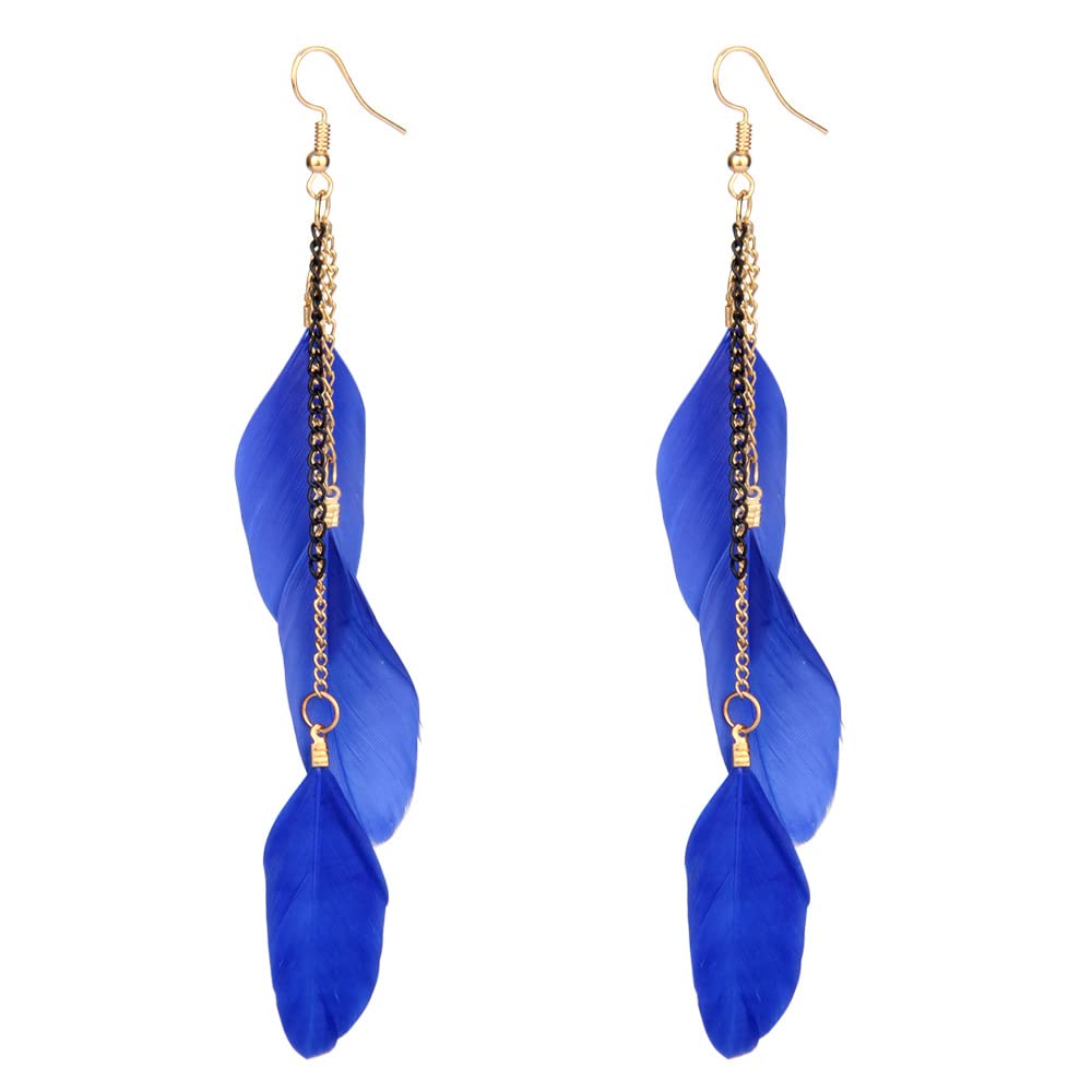 Boho Tassel Feather Dangle Drop Earrings for Women - Long Chain Lightweight Retro Piercing Jewelry - Perfect for Festivals, Parties & Boho Fashion