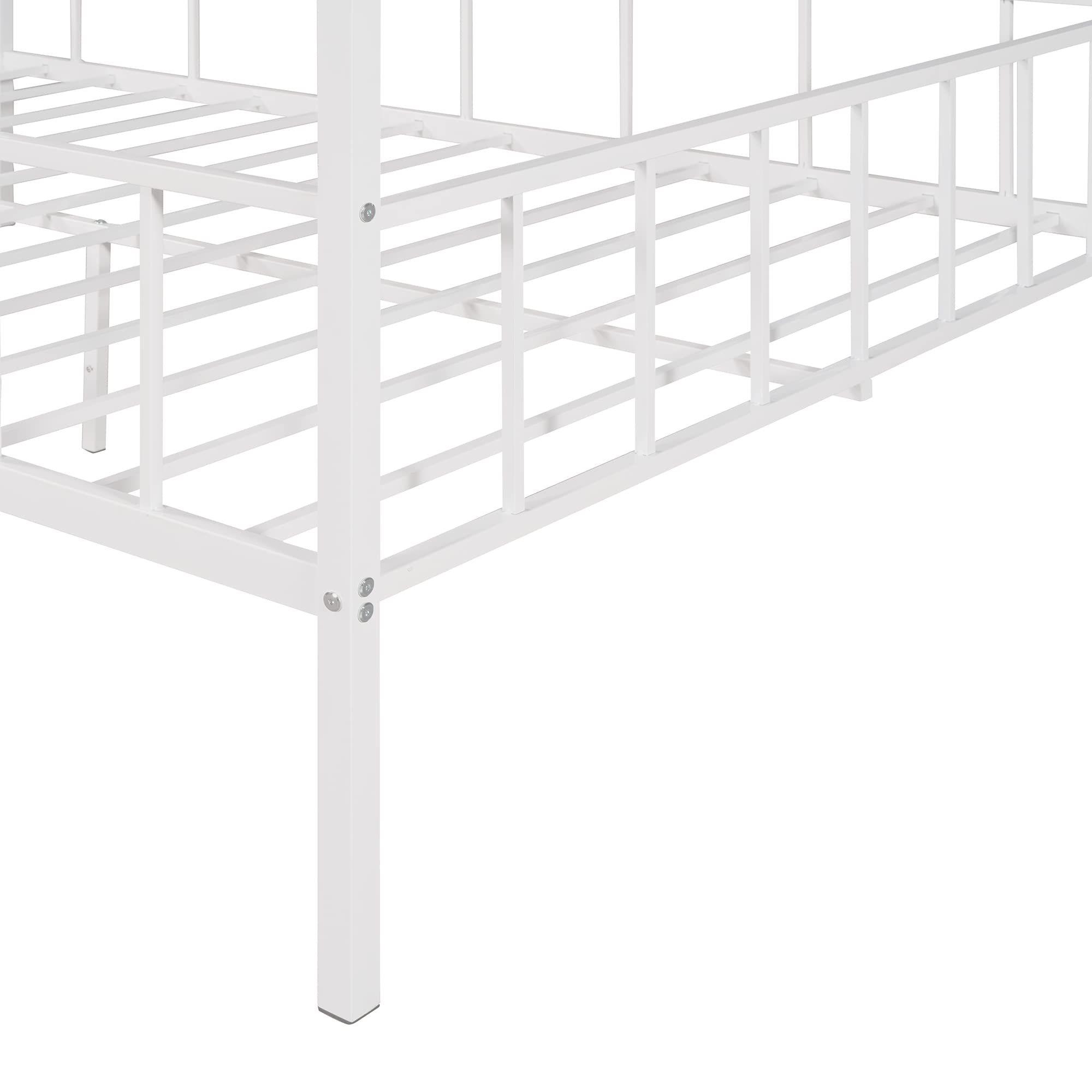 MERITLINE Full House Bed Frame - Metal Platform Bed with House Shape Design for Kids & Teens - Sturdy & Safe for Boys & Girls - White - Perfect for Bedrooms, Playrooms & Sleepovers