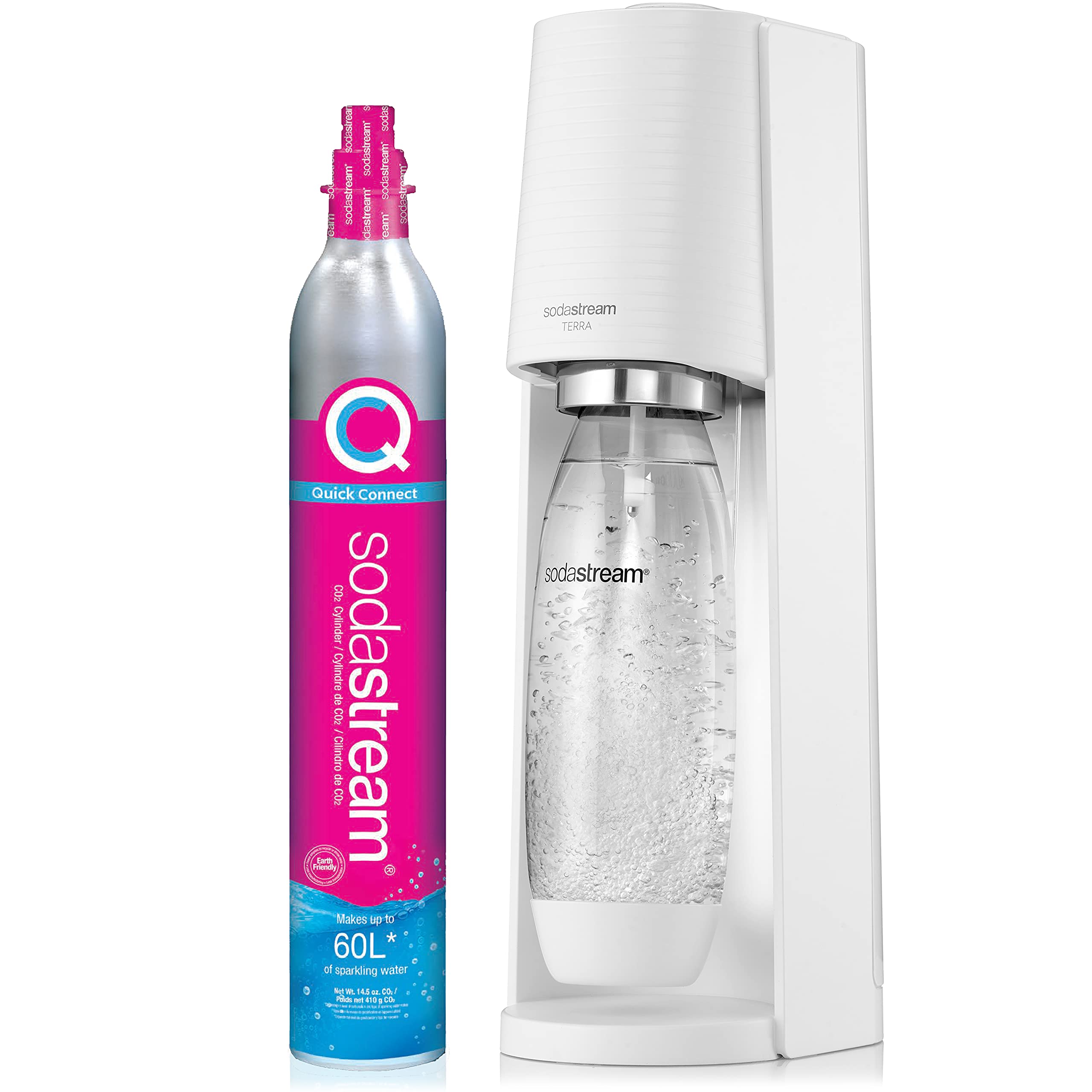 SodaStream Terra Sparkling Water Maker Kit - White, Includes CO2 Cylinder, DWS Bottles & Bubly Drops Flavors for Homemade Carbonated Drinks | Perfect for Kitchen, Office & Parties
