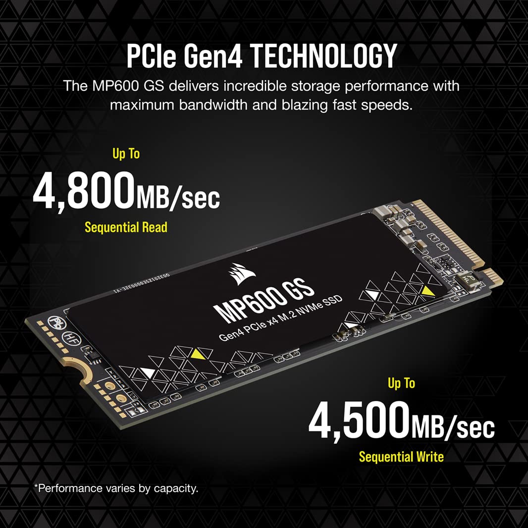 Corsair MP600 GS 1TB PCIe Gen4 x4 NVMe M.2 SSD - High-Speed Gaming SSD with 4800MB/s Read - TLC NAND - M.2 2280 - DirectStorage Ready - Compatible with PS5, Laptops & Desktop PCs - Perfect for Gaming, Video Editing & Workstations